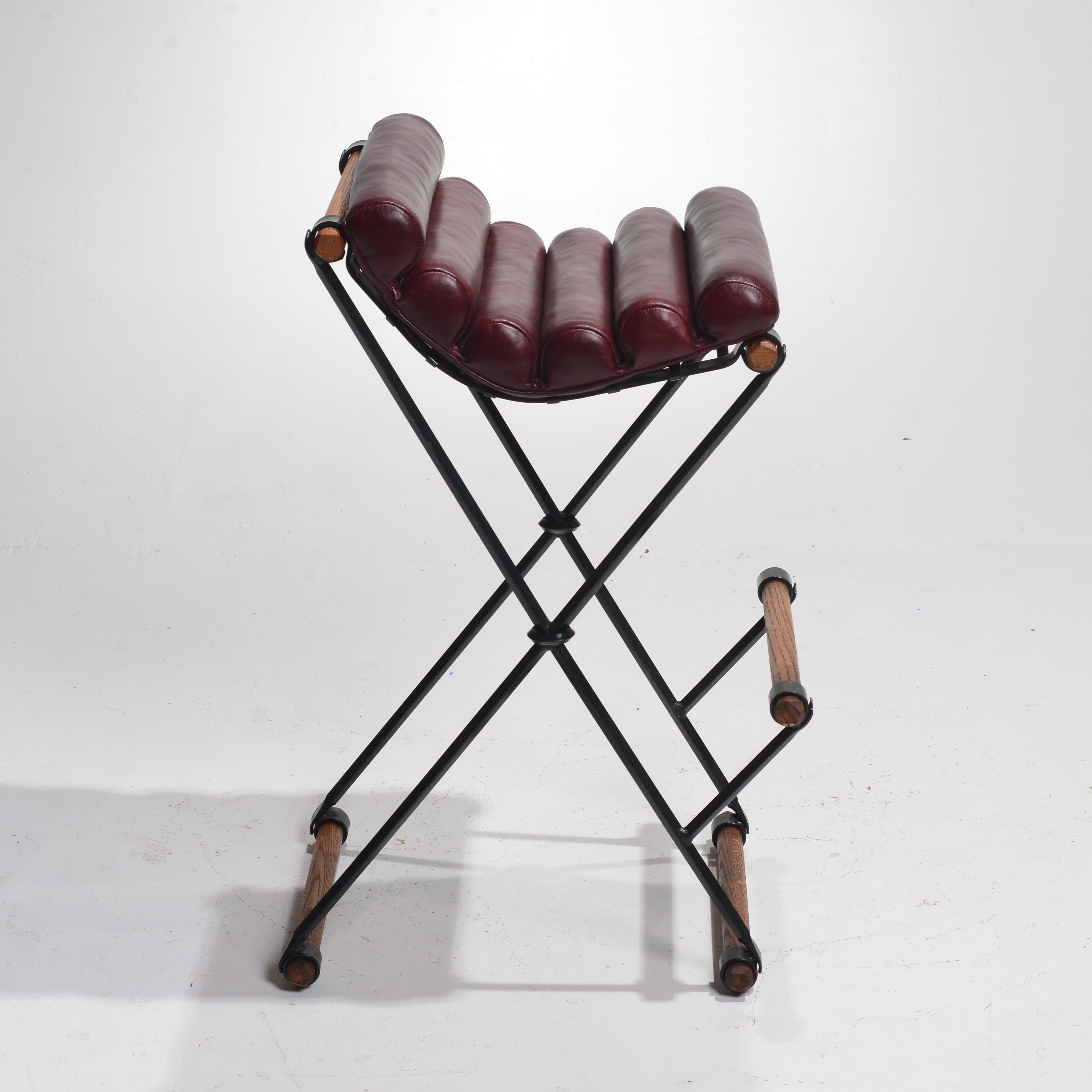 Mid-Century Modern Iron & Rolled Seat Bar Stools by Cleo Baldon for Terra Furniture For Sale