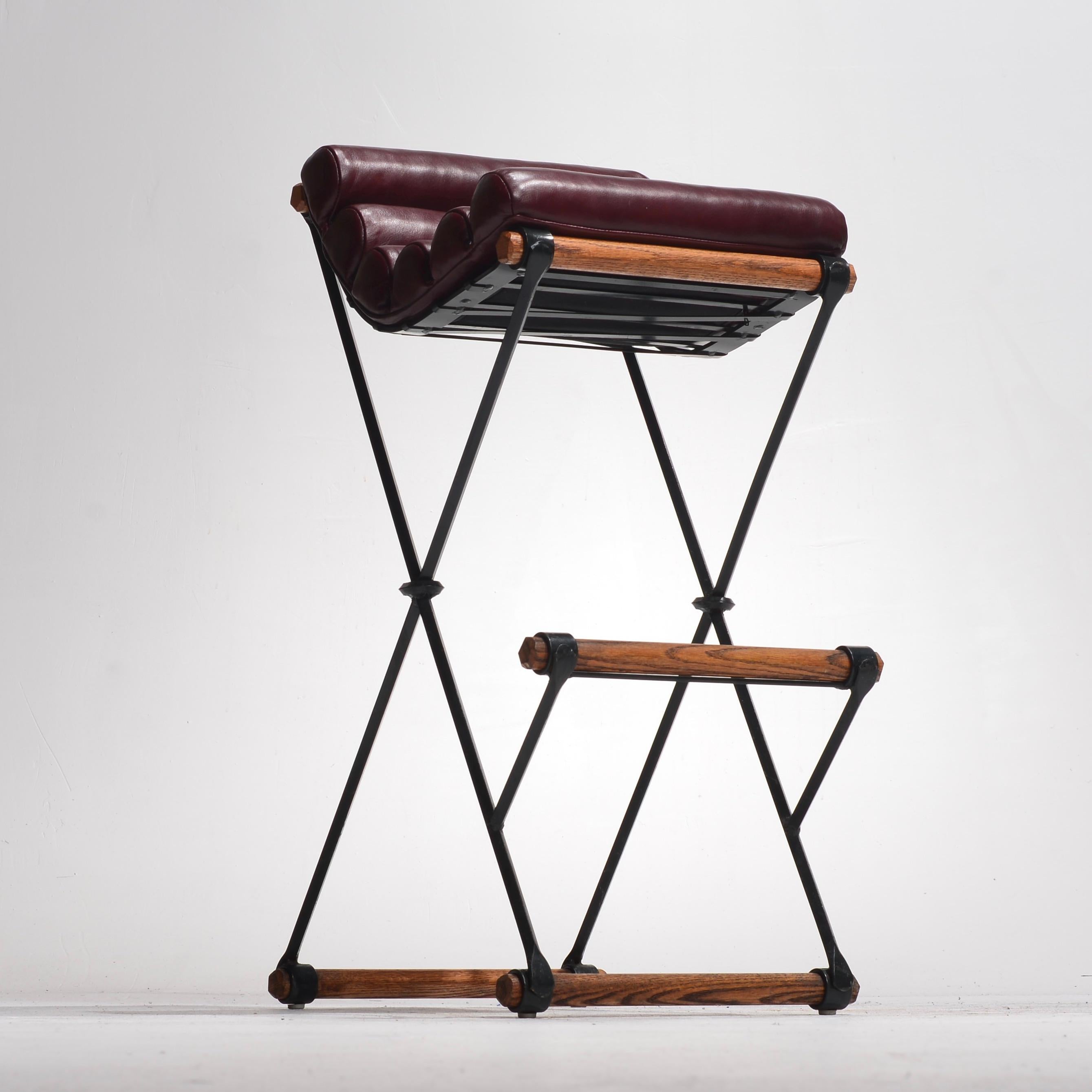 Hand-Crafted Iron & Rolled Seat Bar Stools by Cleo Baldon for Terra Furniture For Sale
