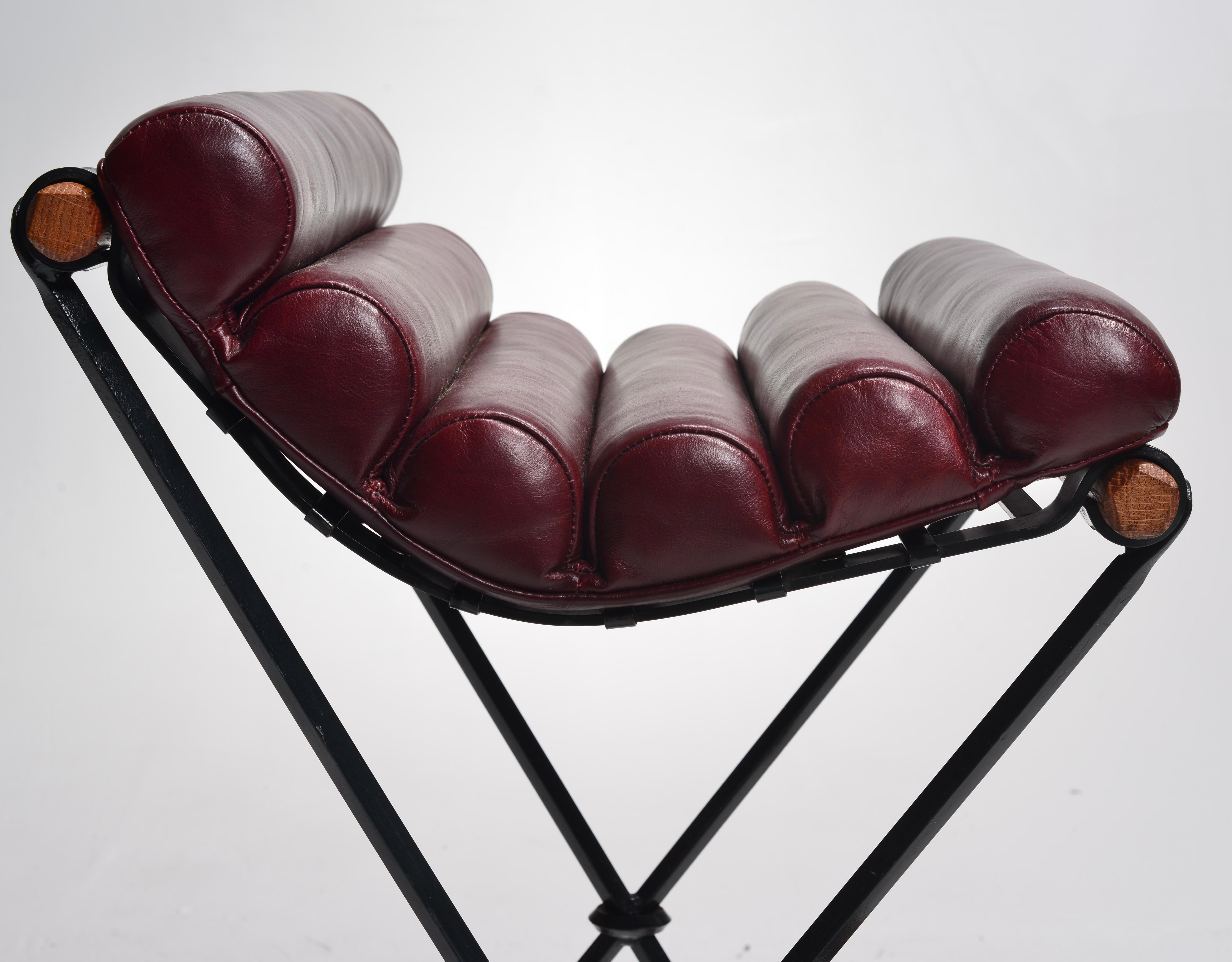 Leather Iron & Rolled Seat Bar Stools by Cleo Baldon for Terra Furniture For Sale