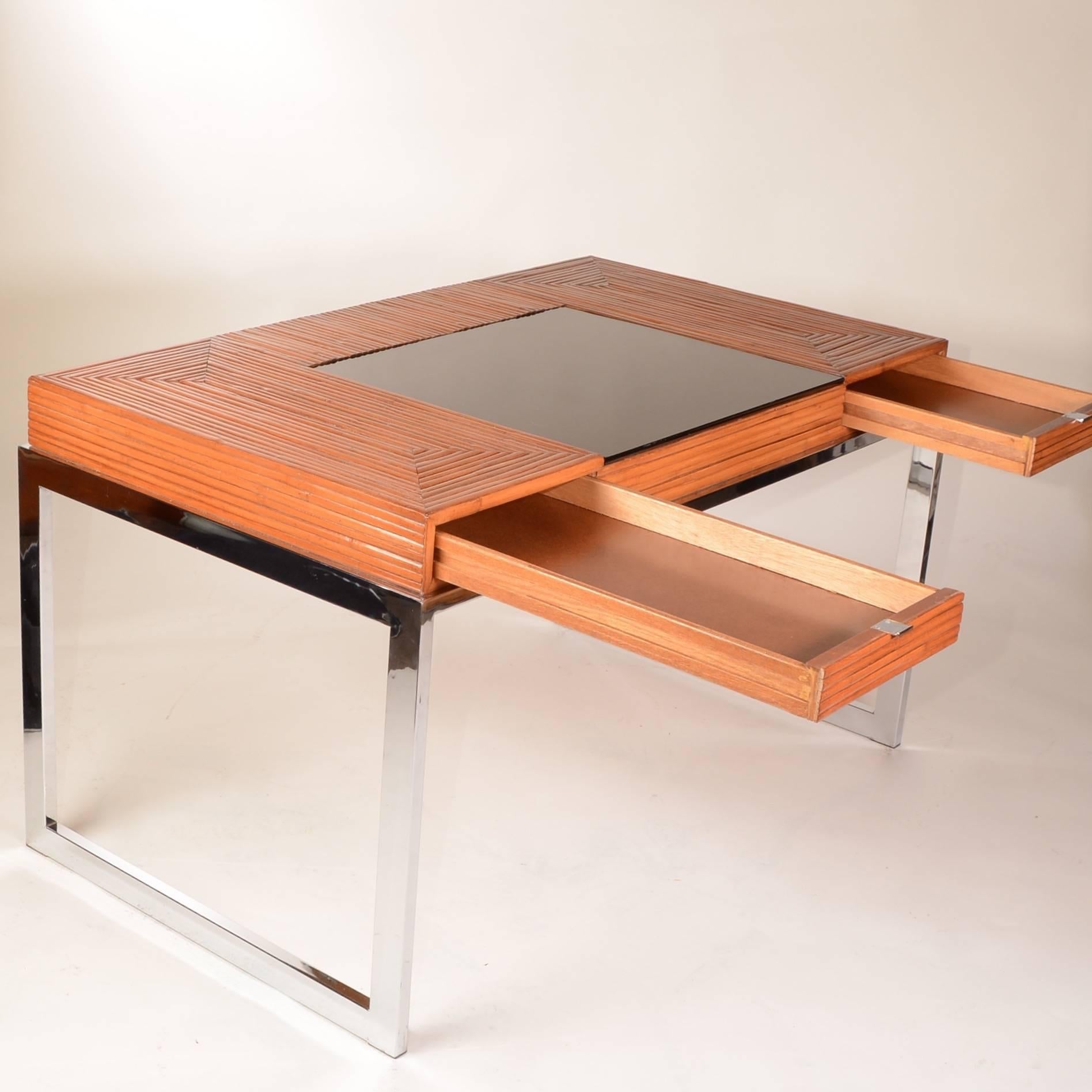 Milo Baughman Bamboo and Chrome Desk 2