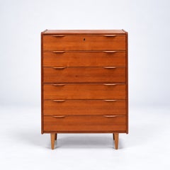 Henning Jørgensen Teak Highboy Six Drawer Dresser with Carved Pulls, 1960's