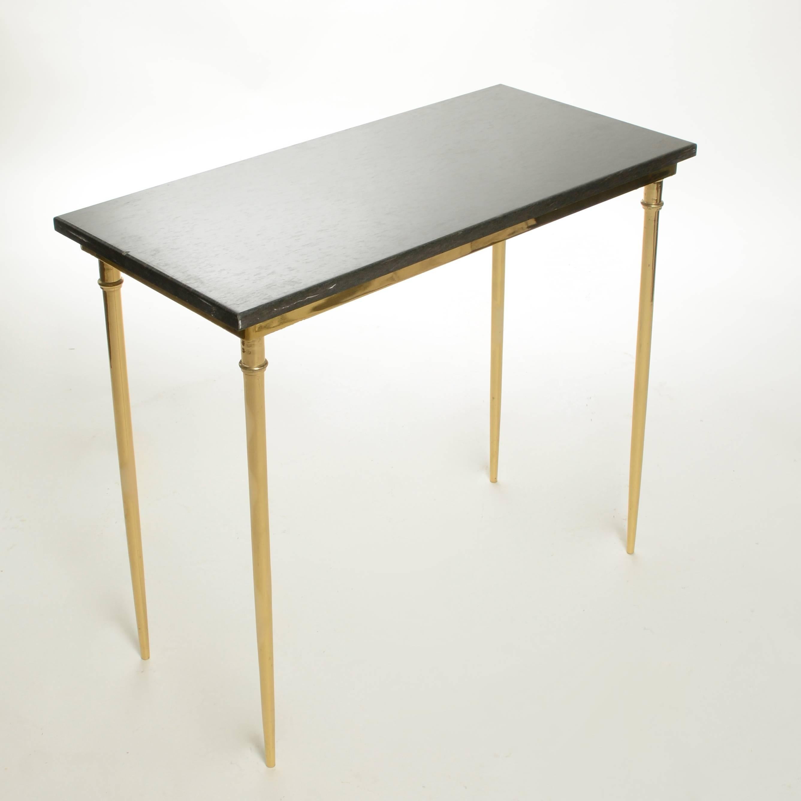 Modern Matching Italian Brass and Green Black Marble Console, 1960