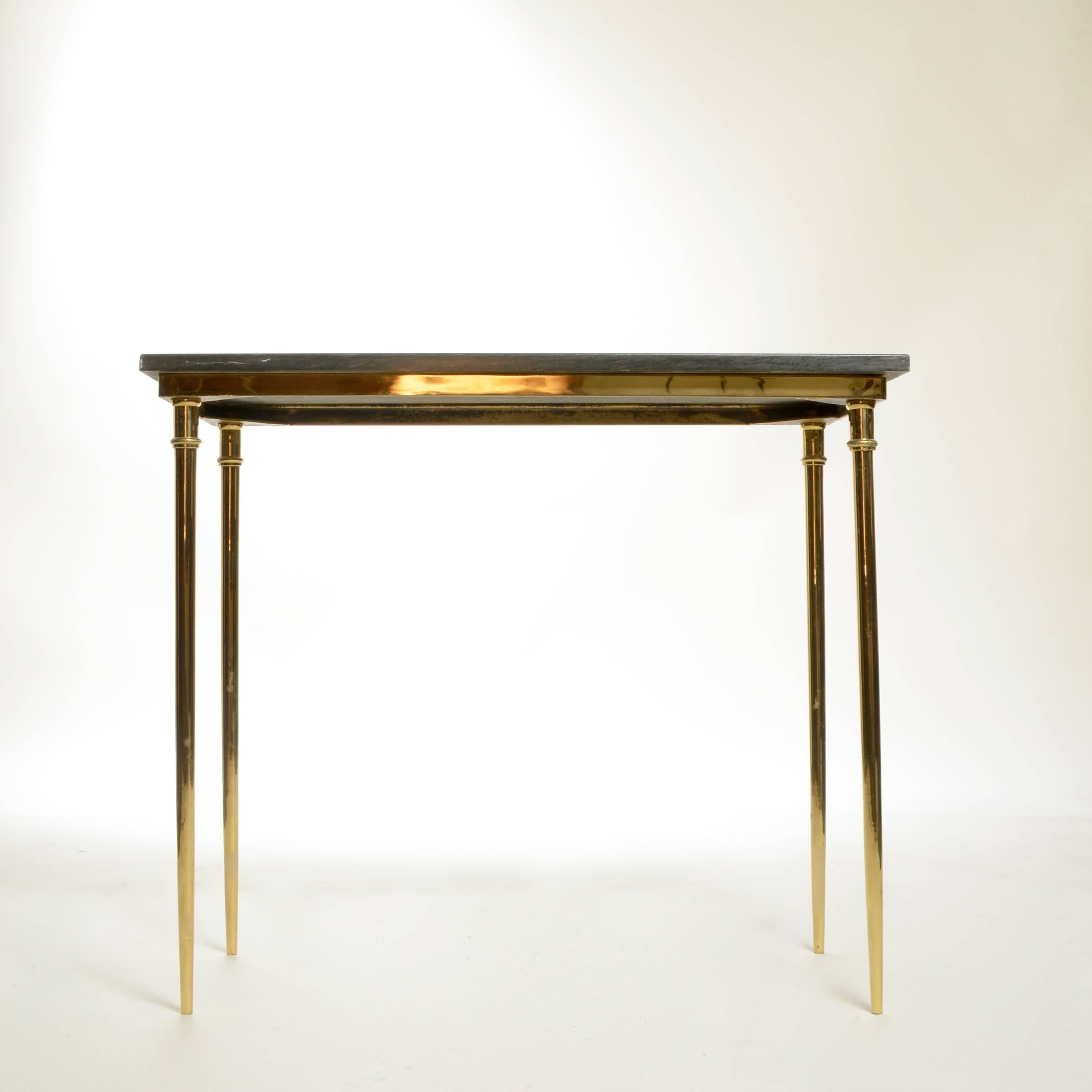 Matching Italian Brass and Green Black Marble Console, 1960 5