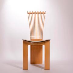Set of Six Memphis Style Italian Chairs in Maple and Leather, Pietro Costantini