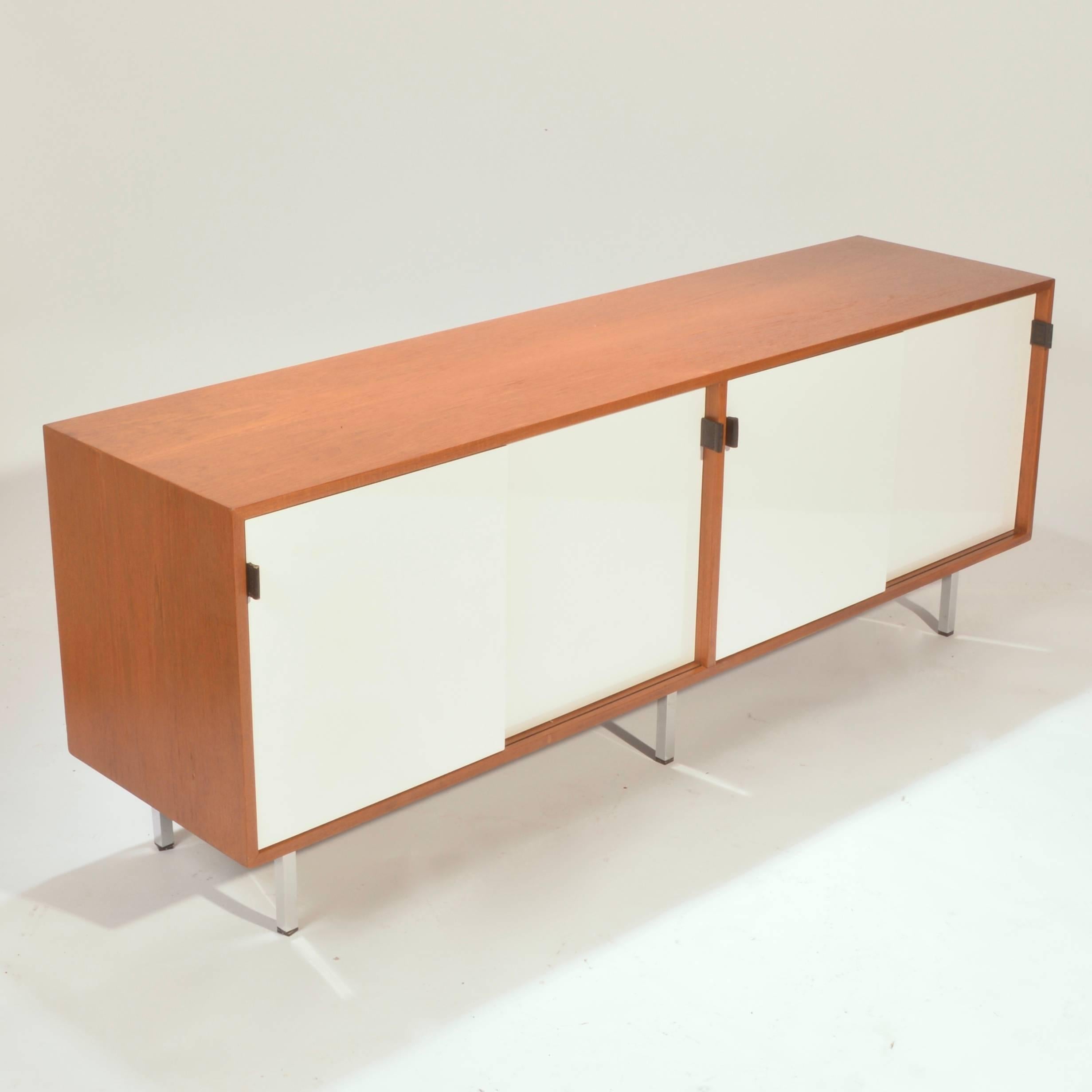 American Early and Rare Florence Knoll Credenza in Teak and White Formica