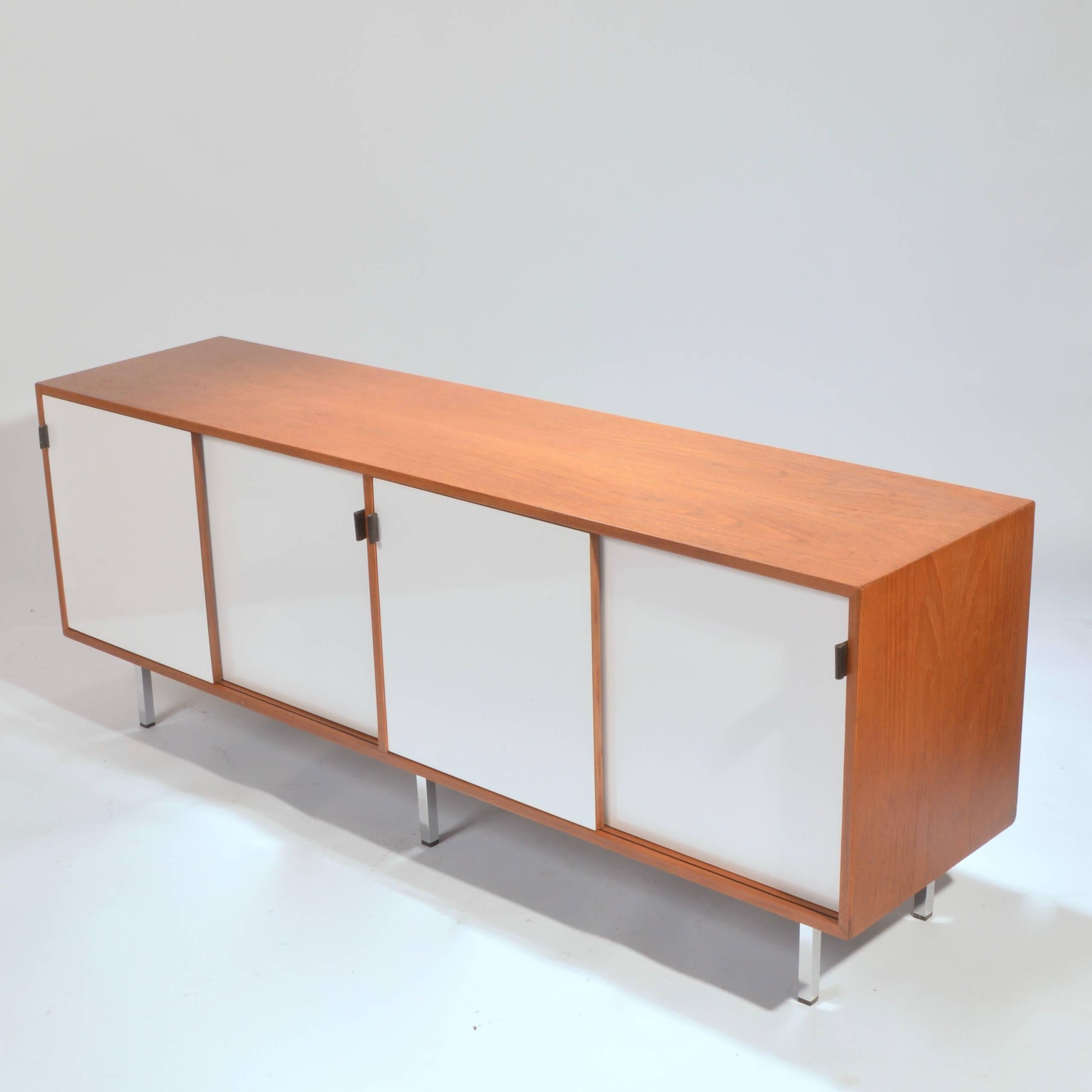 Mid-20th Century Early and Rare Florence Knoll Credenza in Teak and White Formica