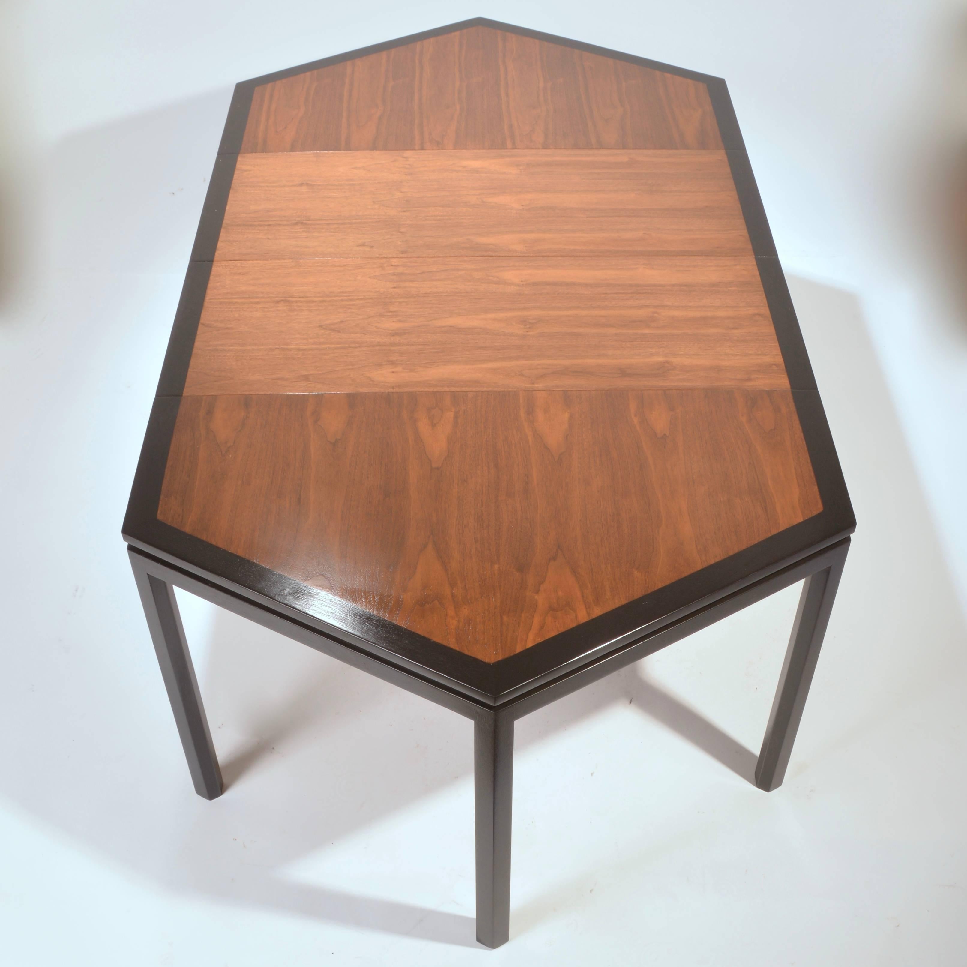 Mid-Century Modern Edward Wormley for Dunbar Hexagonal Mahogany and Walnut Dining Table For Sale