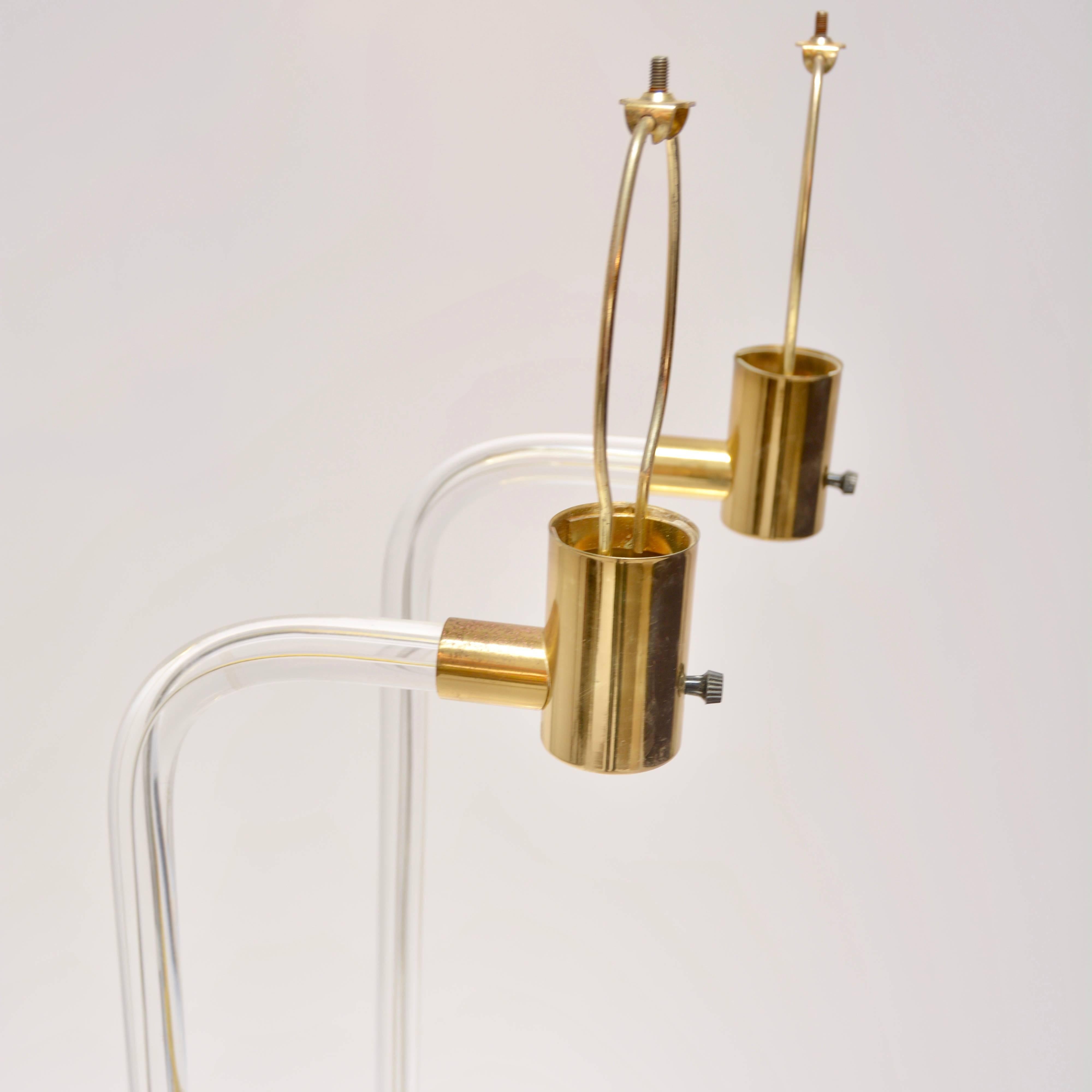 Late 20th Century Pair of Peter Hamburger for Knoll Lucite and Brass Floor Lamps