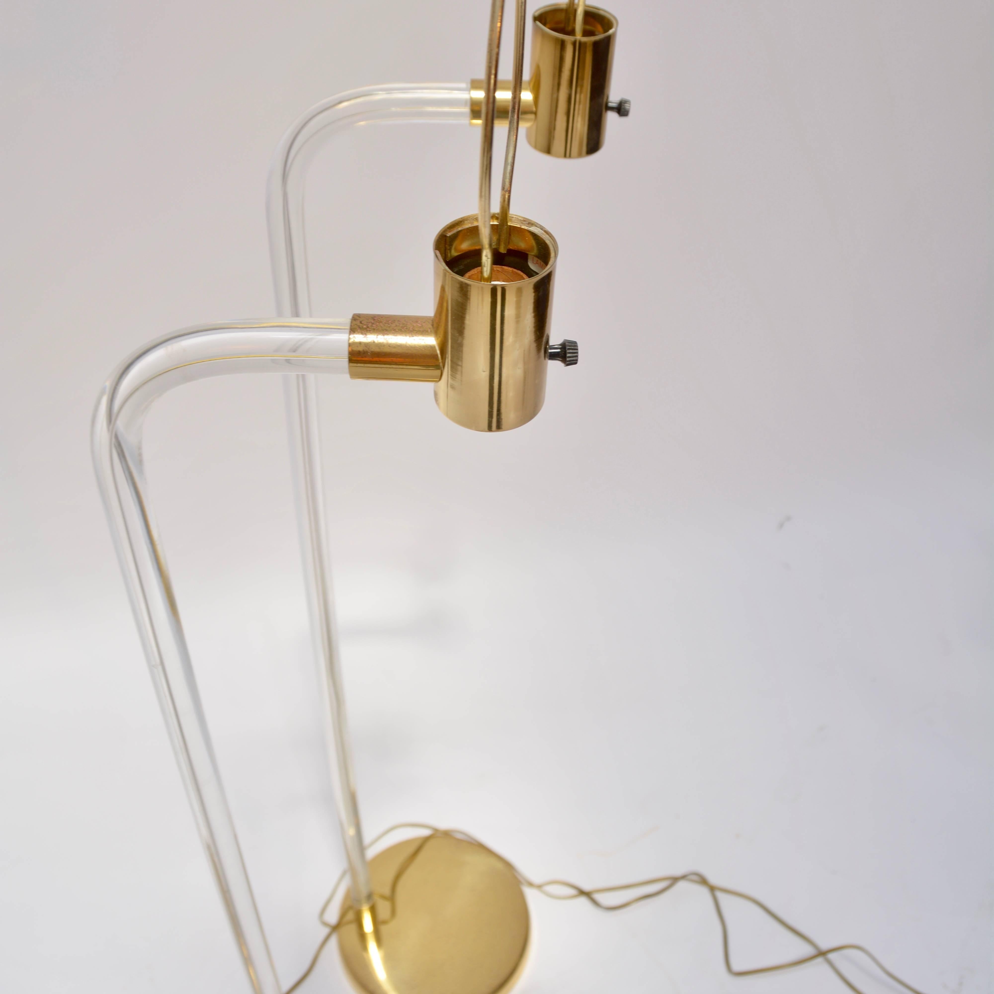 Pair of Peter Hamburger for Knoll Lucite and Brass Floor Lamps 3