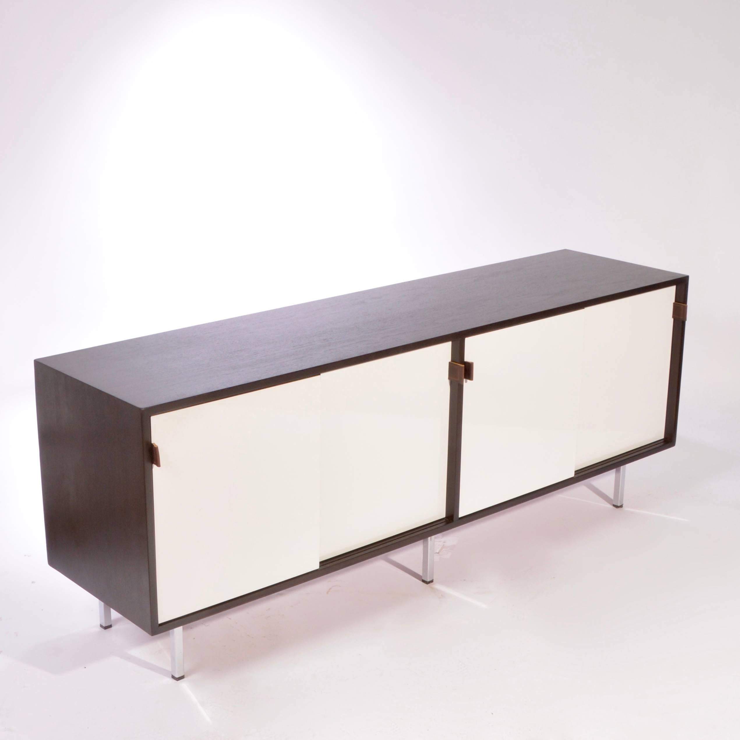 American Early and Rare Florence Knoll Credenza in Ebonized Teak and White Formica