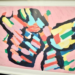 Karel Appel "Liegend in Farbe 'Rosa Katze'" 1979, signiert, gerahmt in Chrom