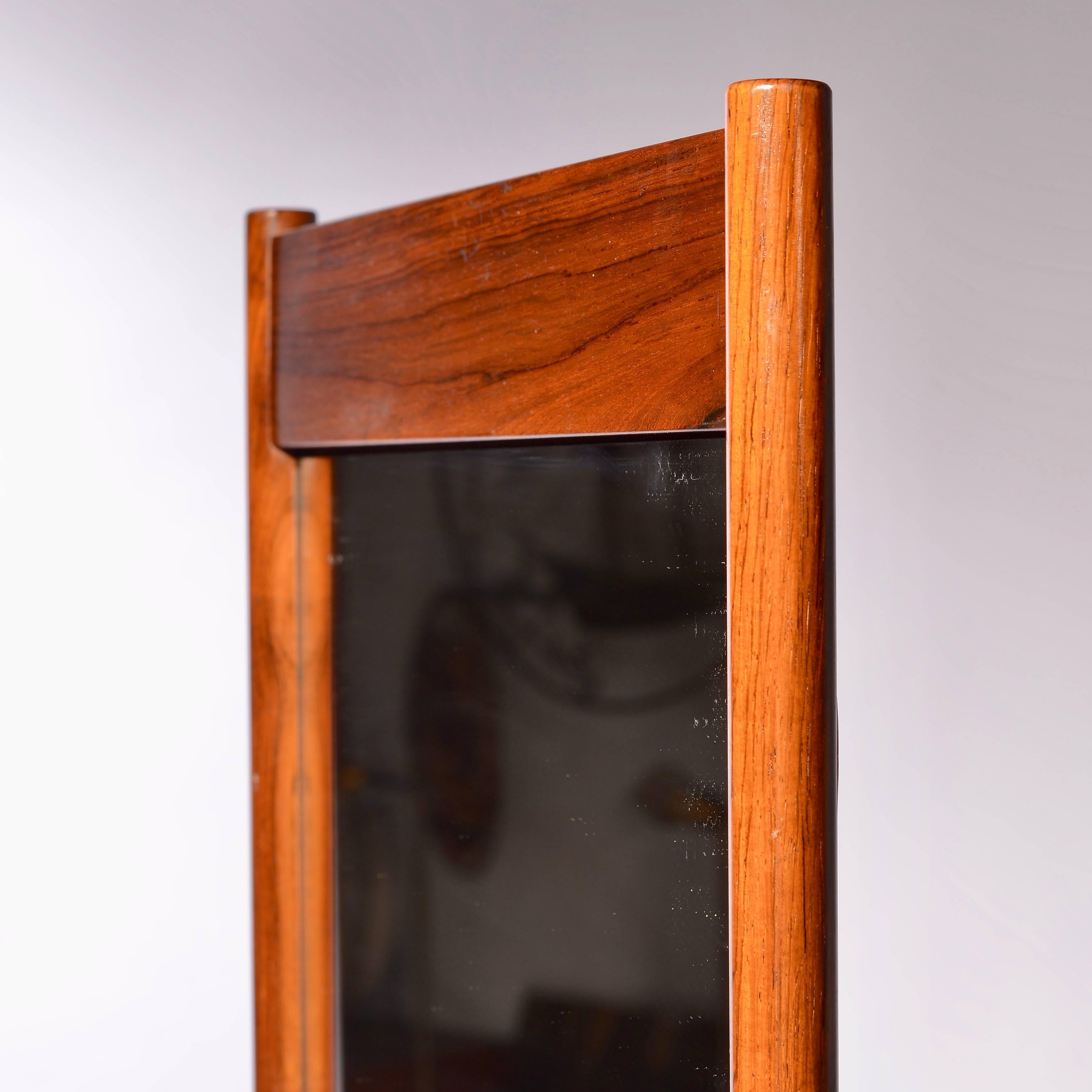 Large Scandinavian Solid Rosewood Hanging Mirror and Shelf For Sale 1