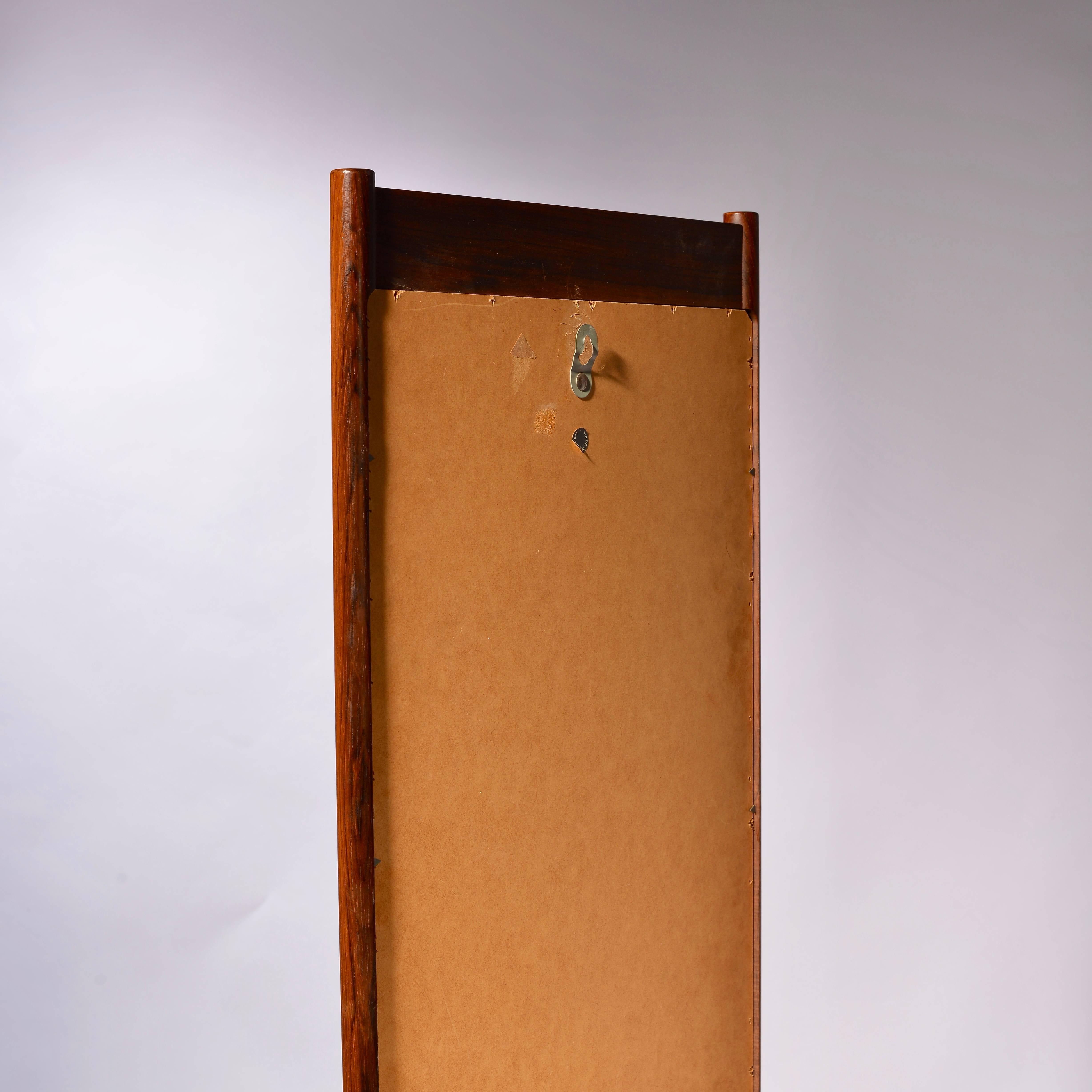 Large Scandinavian Solid Rosewood Hanging Mirror and Shelf For Sale 2