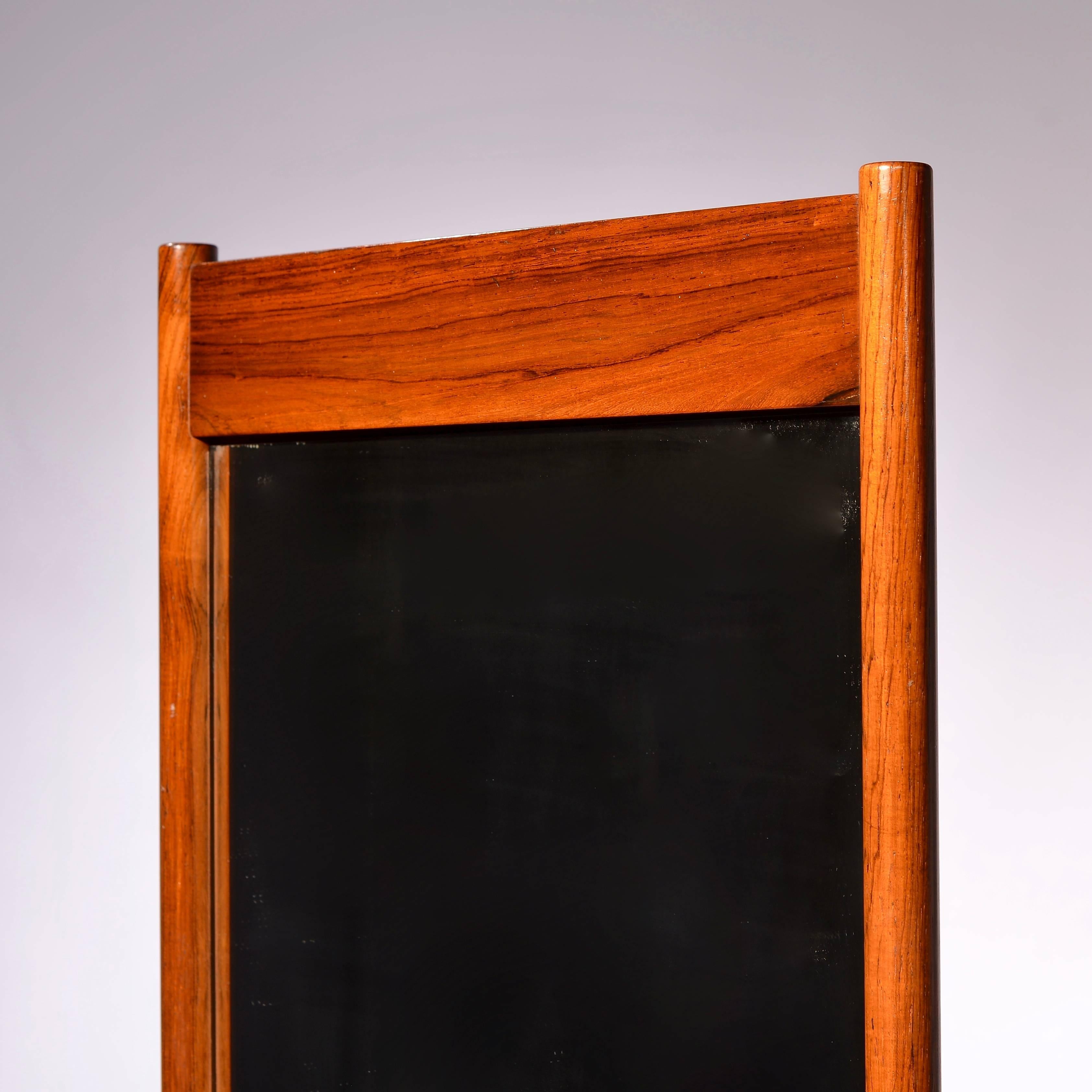 Large Scandinavian Solid Rosewood Hanging Mirror and Shelf In Excellent Condition For Sale In Los Angeles, CA