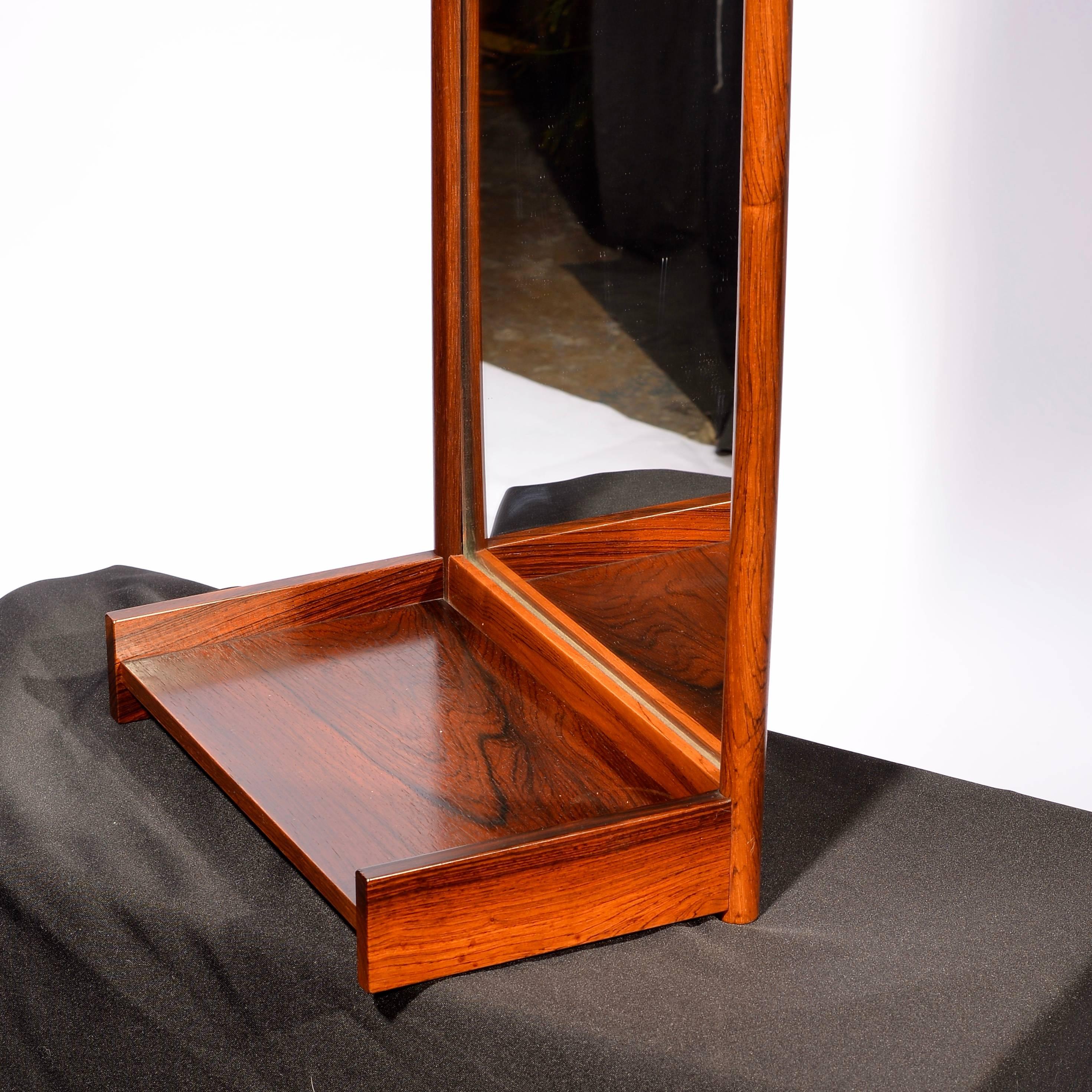 Mid-20th Century Large Scandinavian Solid Rosewood Hanging Mirror and Shelf For Sale