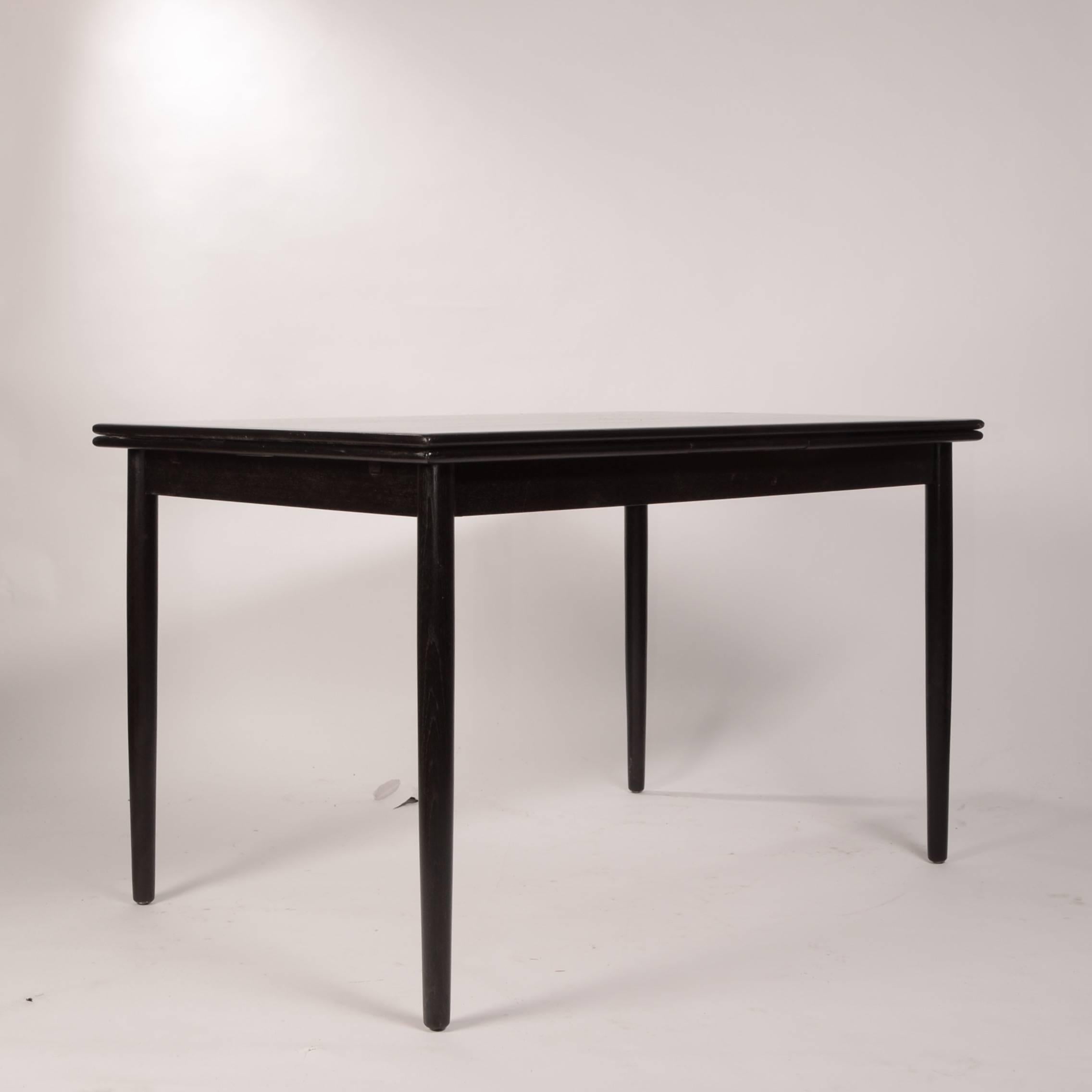 Scandinavian Modern Danish Modern Draw-Leaf Dining Table in Ebonized Teak