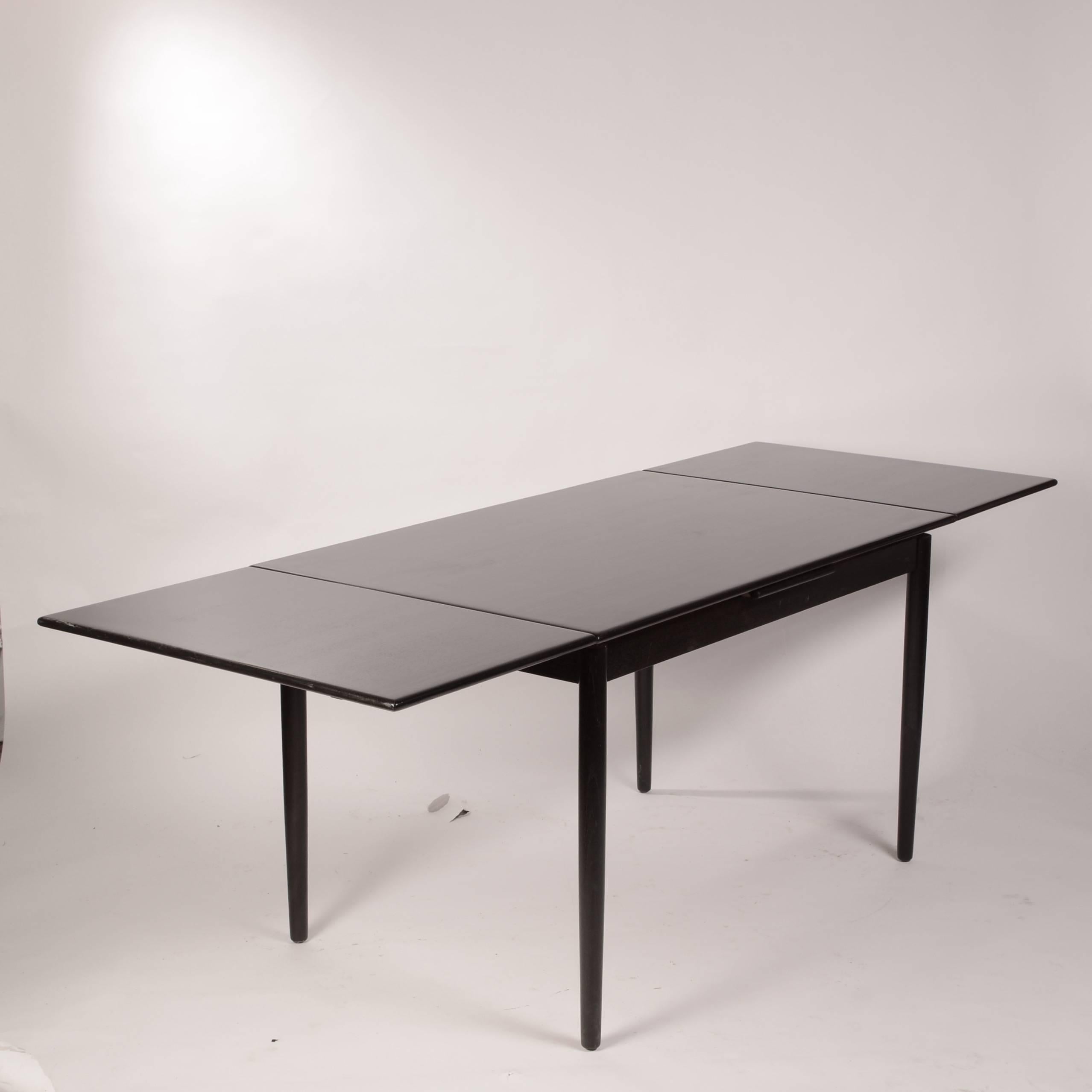 Danish Modern Draw-Leaf Dining Table in Ebonized Teak 1