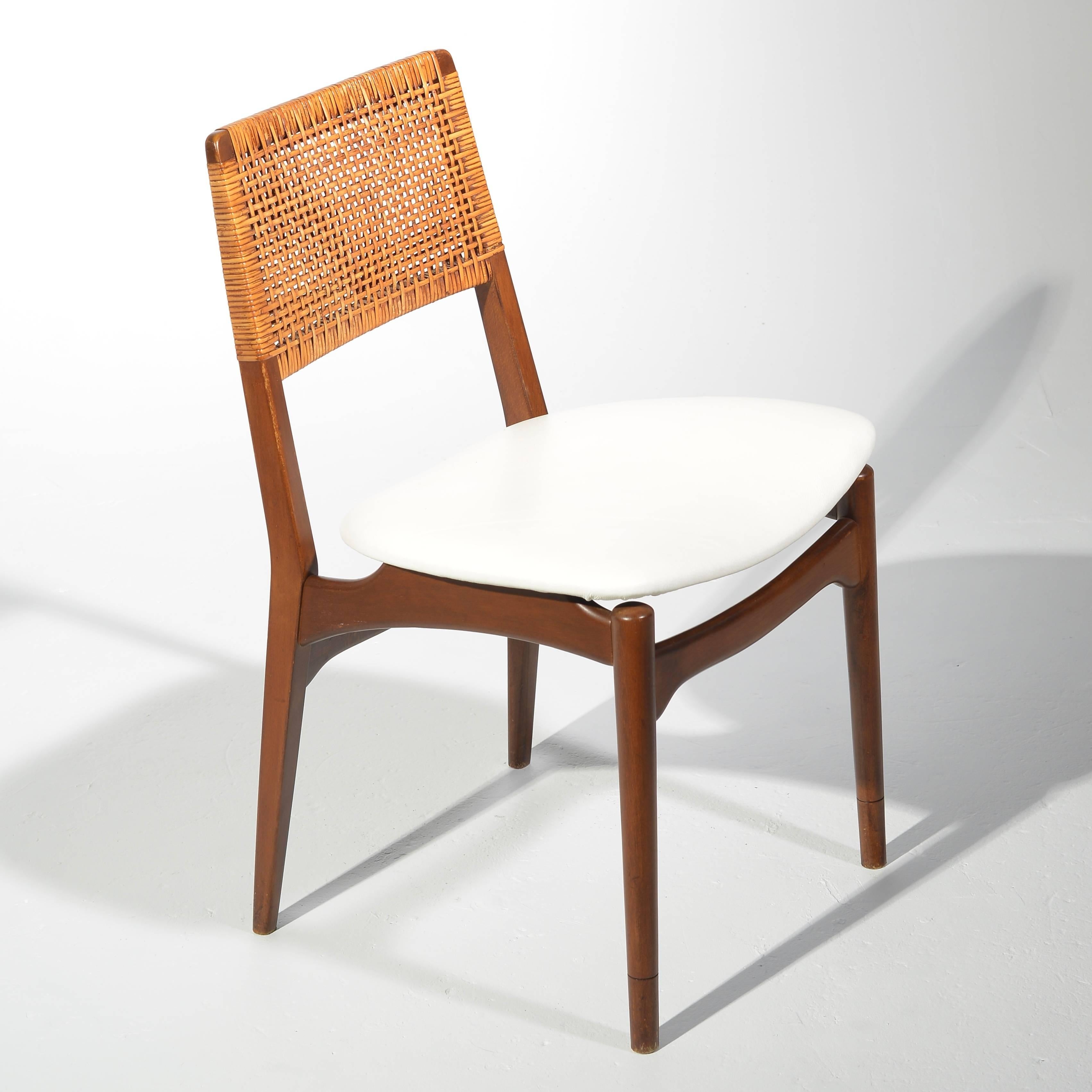 Mid-20th Century Set of Four Cane and Leather Danish Dining Chairs