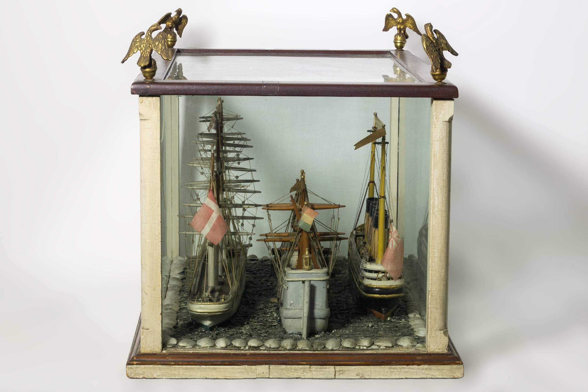 Folk Art American Cased Ship Diorama, circa 1930