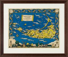 Rare Decorative Map of Nantucket Designed Jack Atherton, circa 1937
