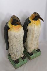Pair of Large Carved Penguins