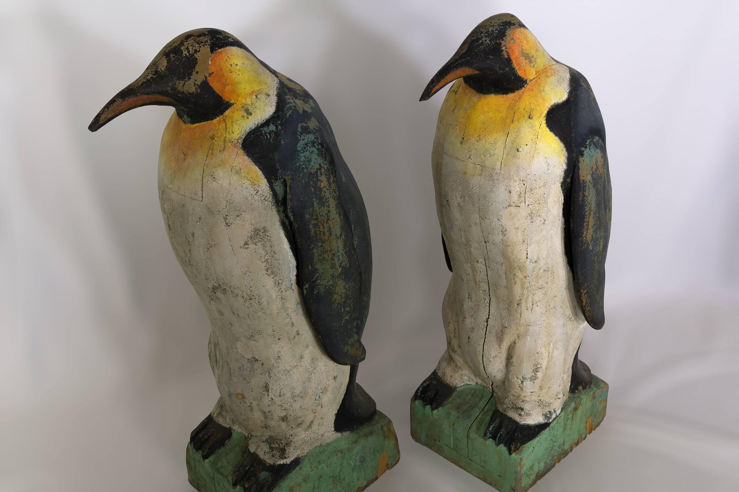 20th Century Pair of Large Carved Penguins