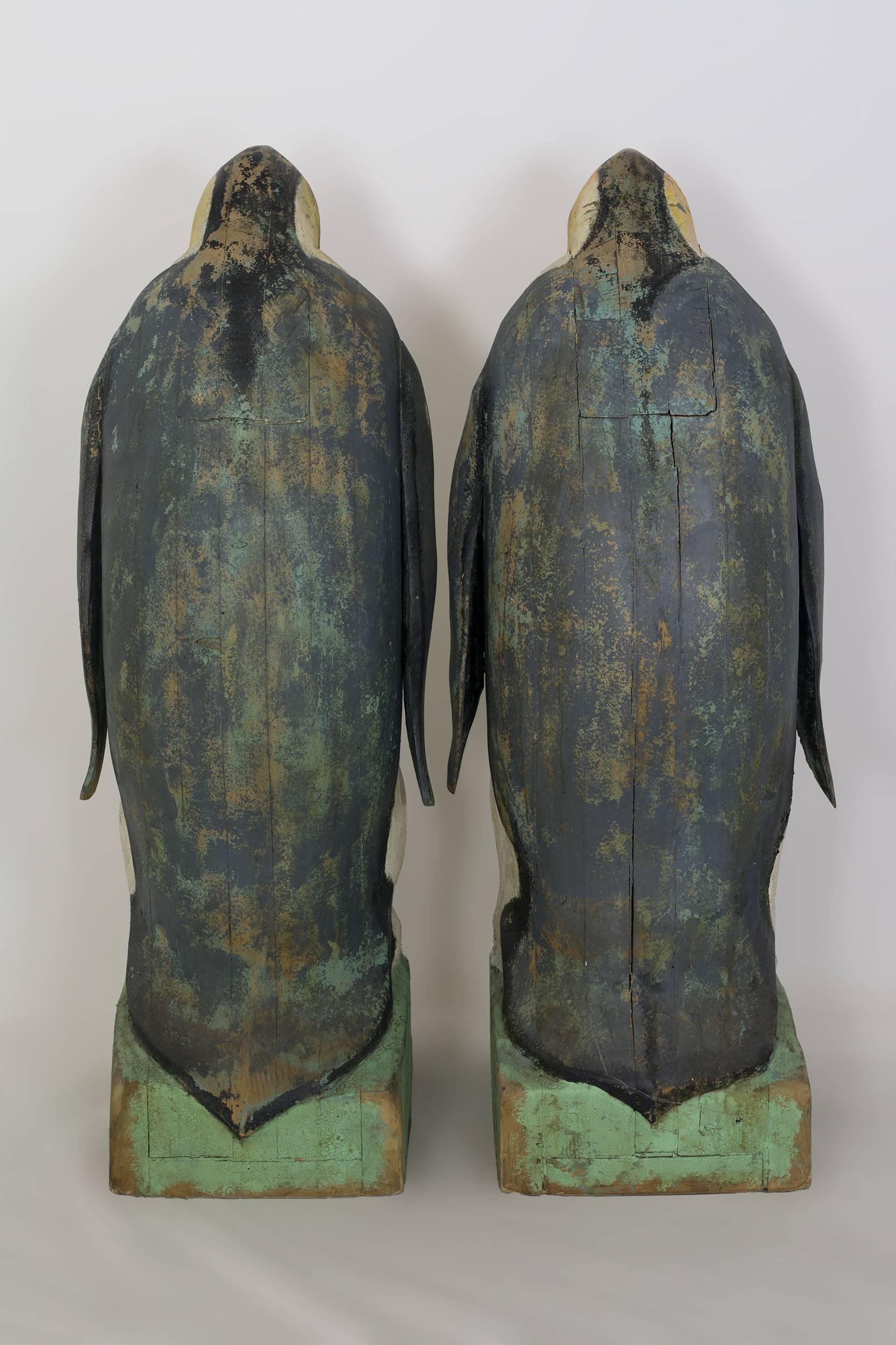 Pine Pair of Large Carved Penguins