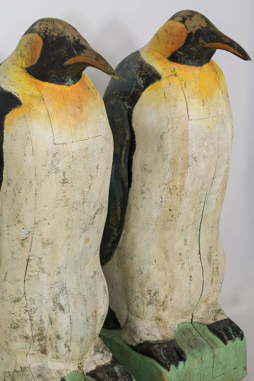 Pair of Large Carved Penguins at 1stDibs | wood carved penguin
