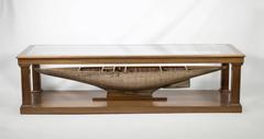 Custom-Made Coffee Table with Antique Pond Yacht Model