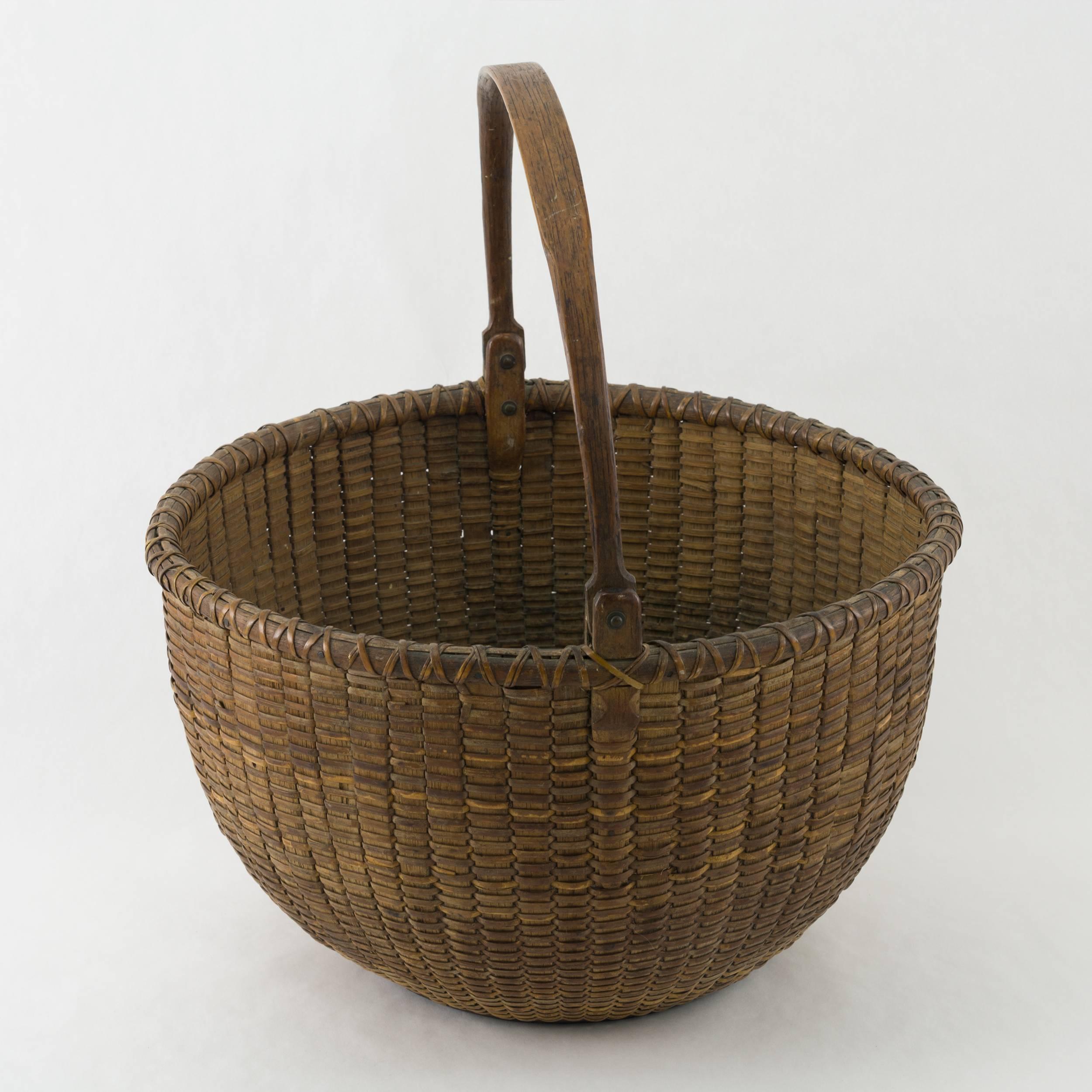 19th Century Open Round Nantucket Lightship Basket Made by Capt. James Wyer
