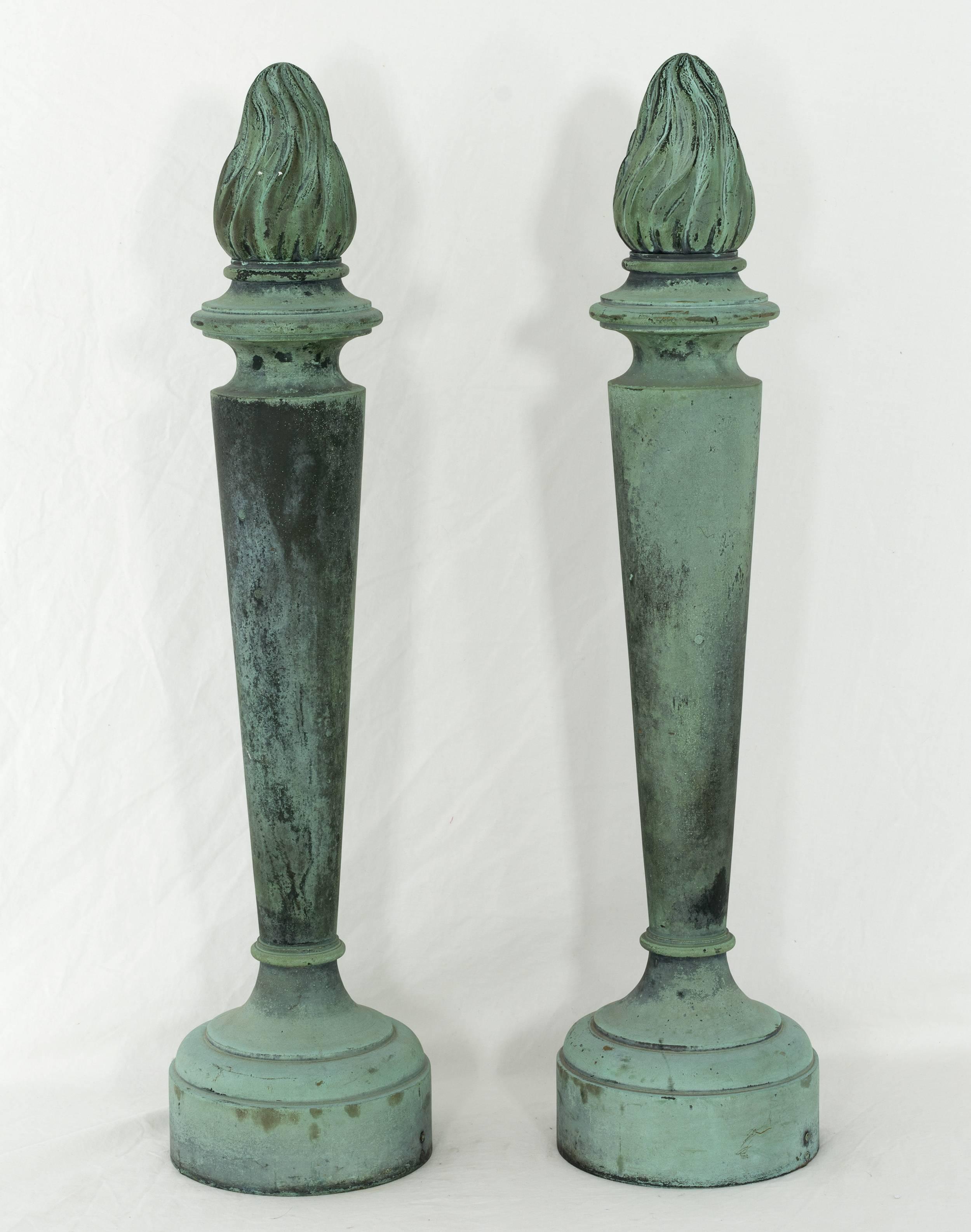 Art Deco Pair of Torch Form Architectural Details For Sale