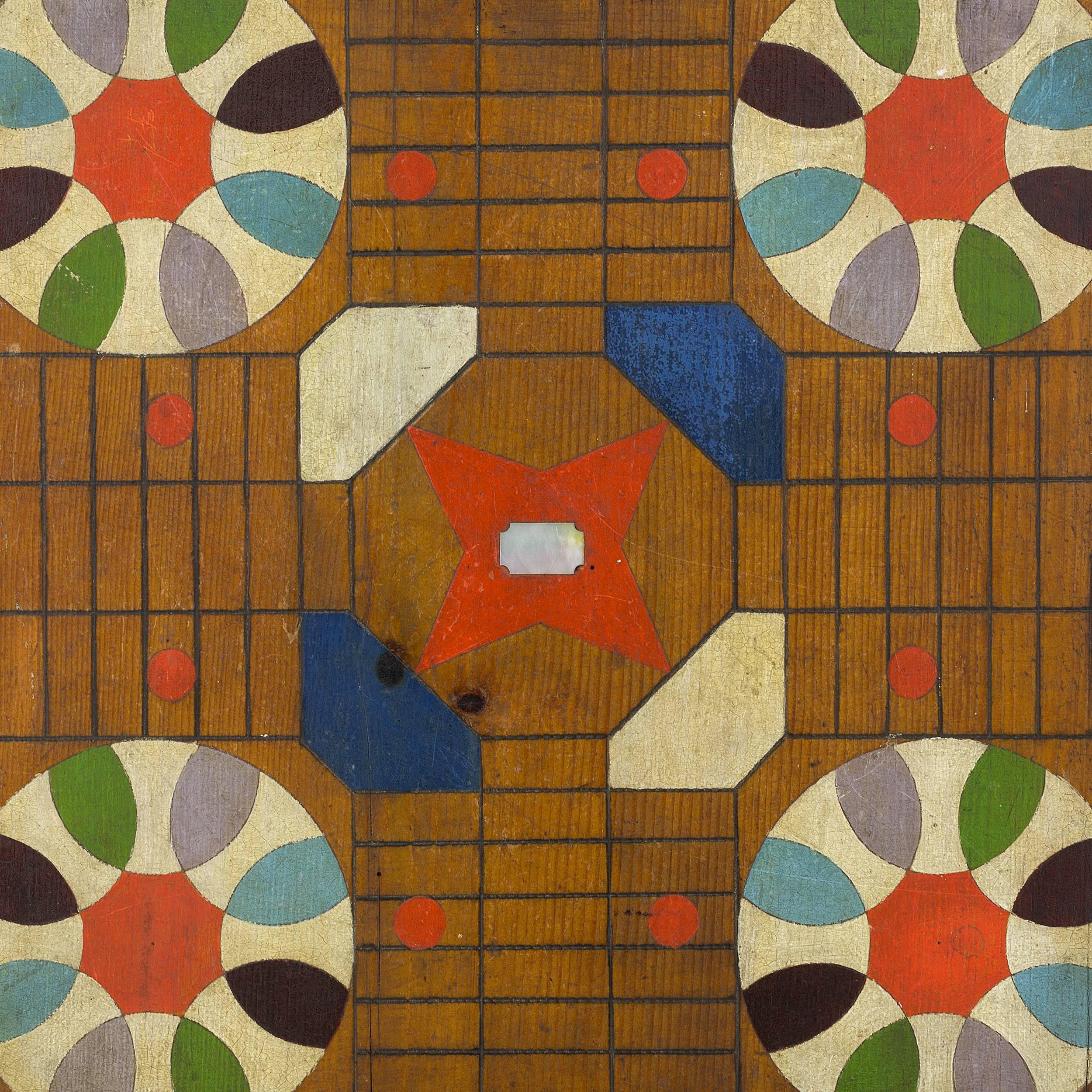 Folk Art Double Sided Gameboard, Parcheesi and Checkers