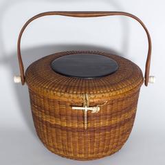 Unusual Round Covered Nantucket Basket Purse by Jose Formoso Reyes