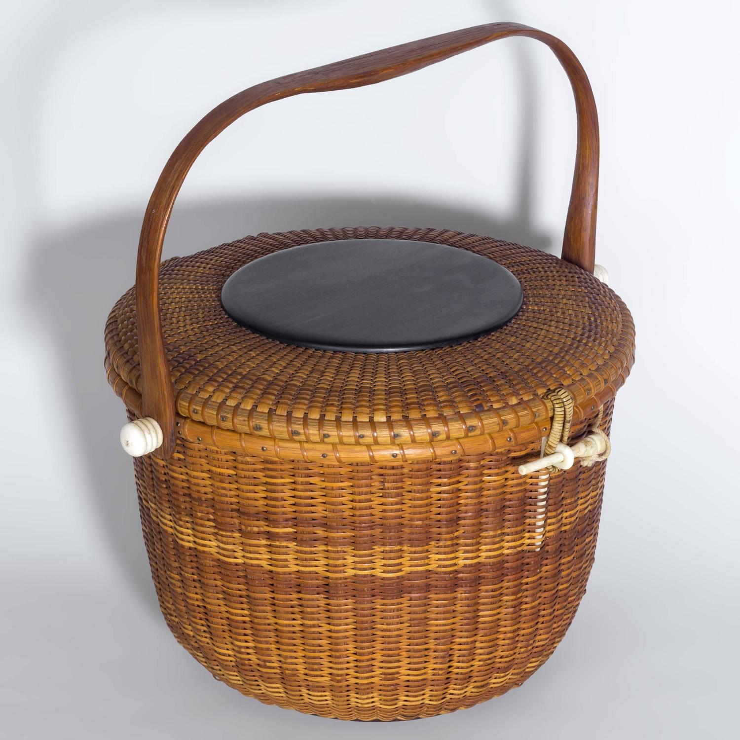 Unusual Round Covered Nantucket Basket Purse by Jose Formoso Reyes at
