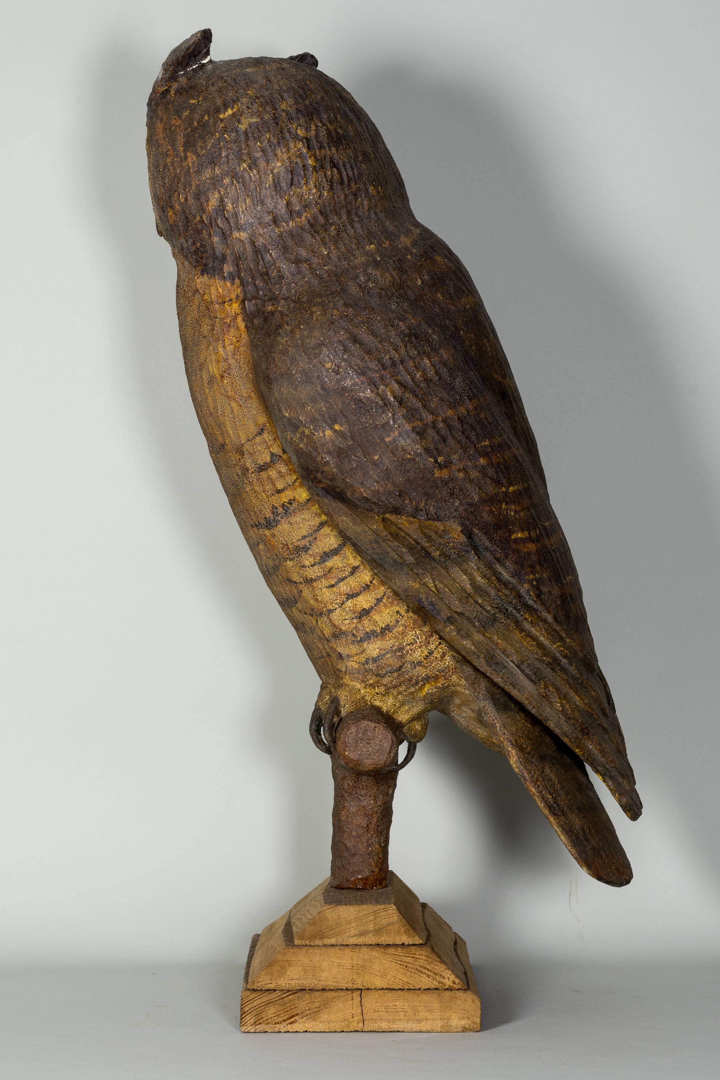 great horned owl wood carving