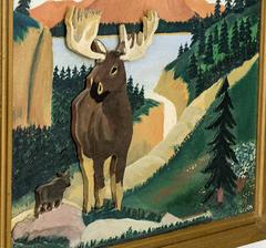 Pair of Three-Dimensional Adirondack Moose and Deer Paintings