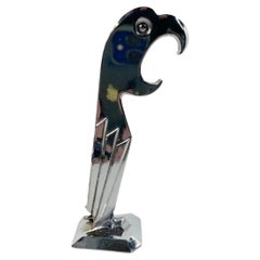 Art Deco Stylized Chrome Parrot Corkscrew / Bottle Opener by Negbaur, Ny