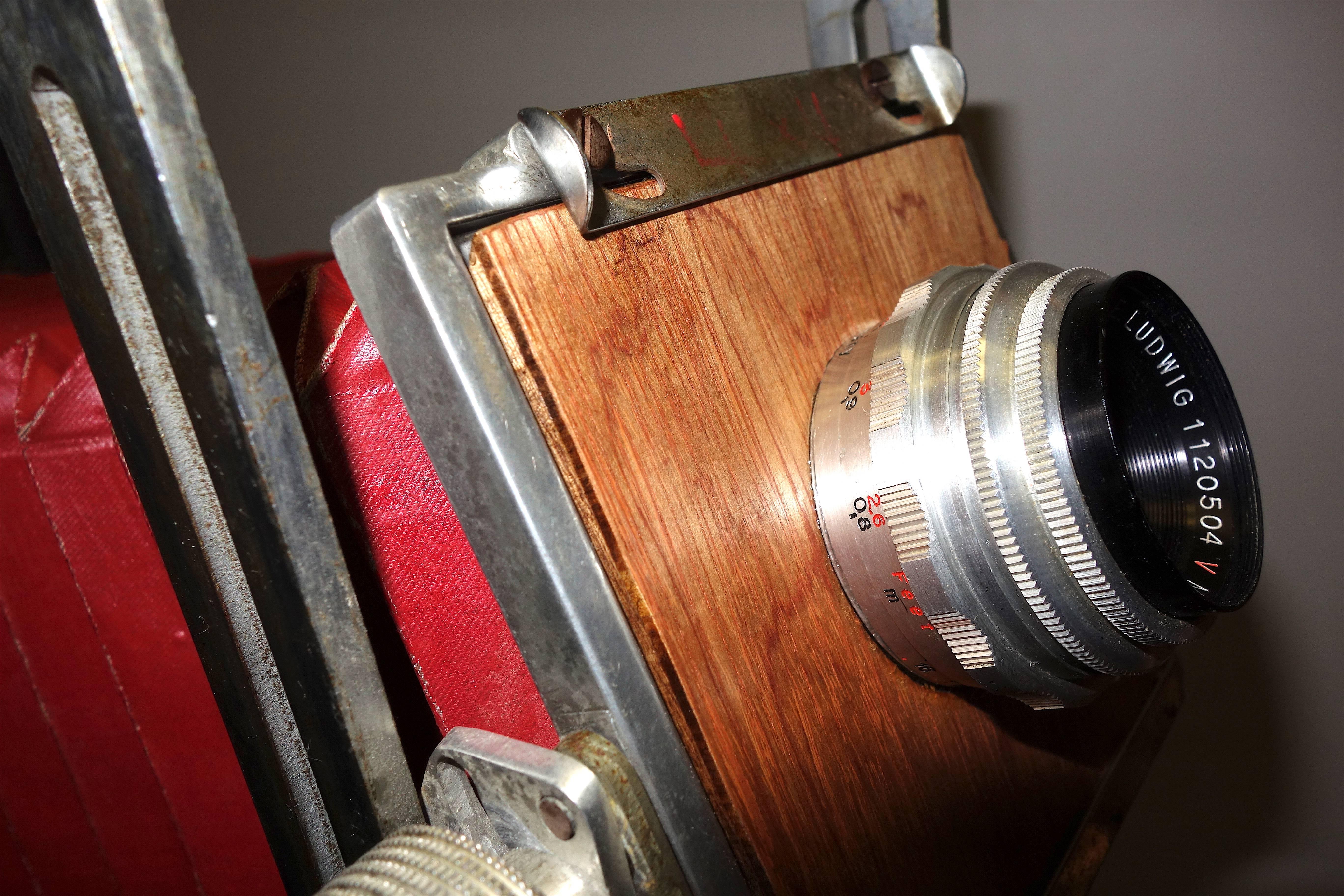 Mid-20th Century 4x5 View Camera, as Sculpture Display, Iconic Look with Chrome, Wood, circa 1950 For Sale
