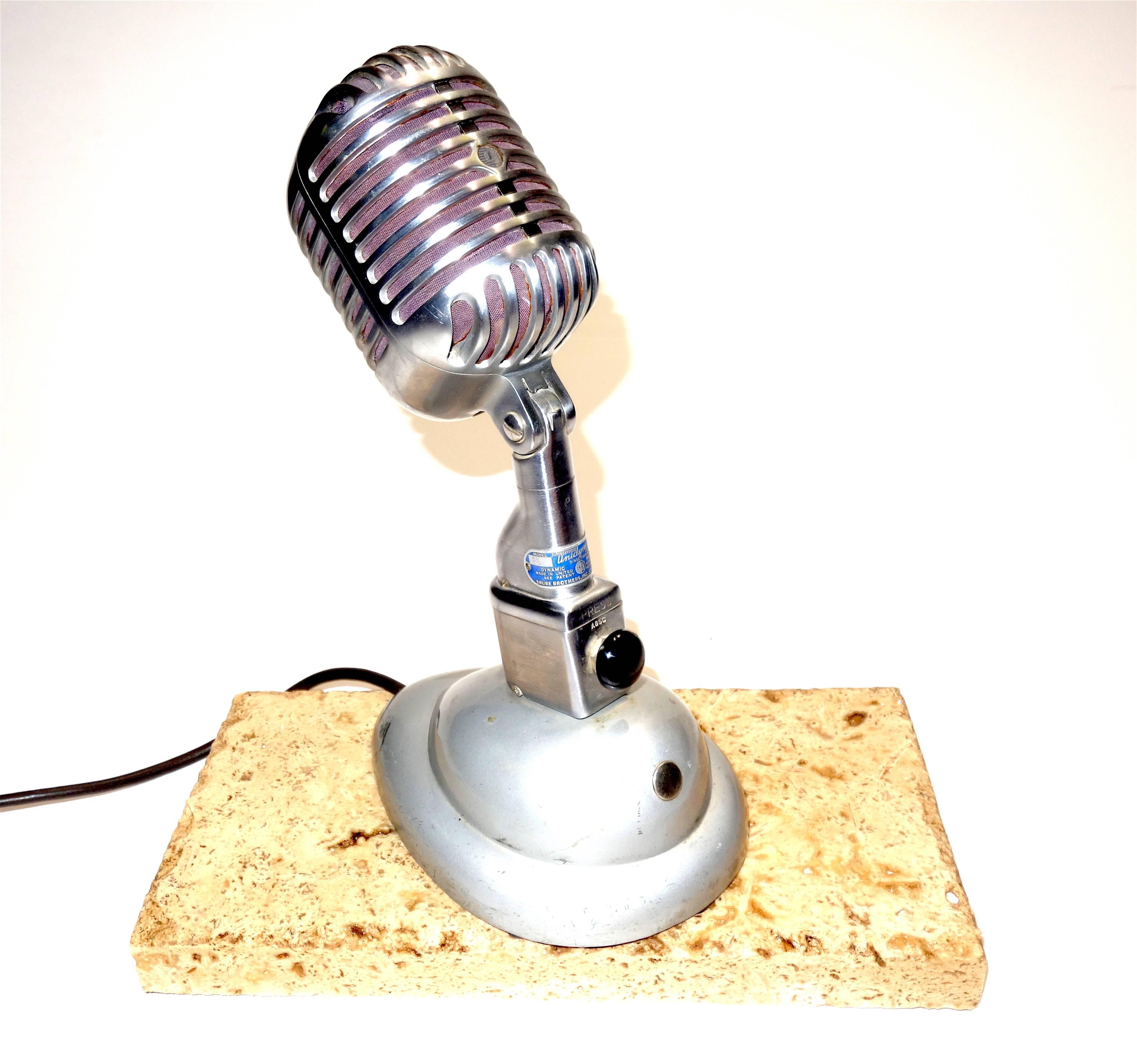 Art Deco Shure Model 55 Studio Microphone with Correct Desk Stand, as Sculpture For Sale
