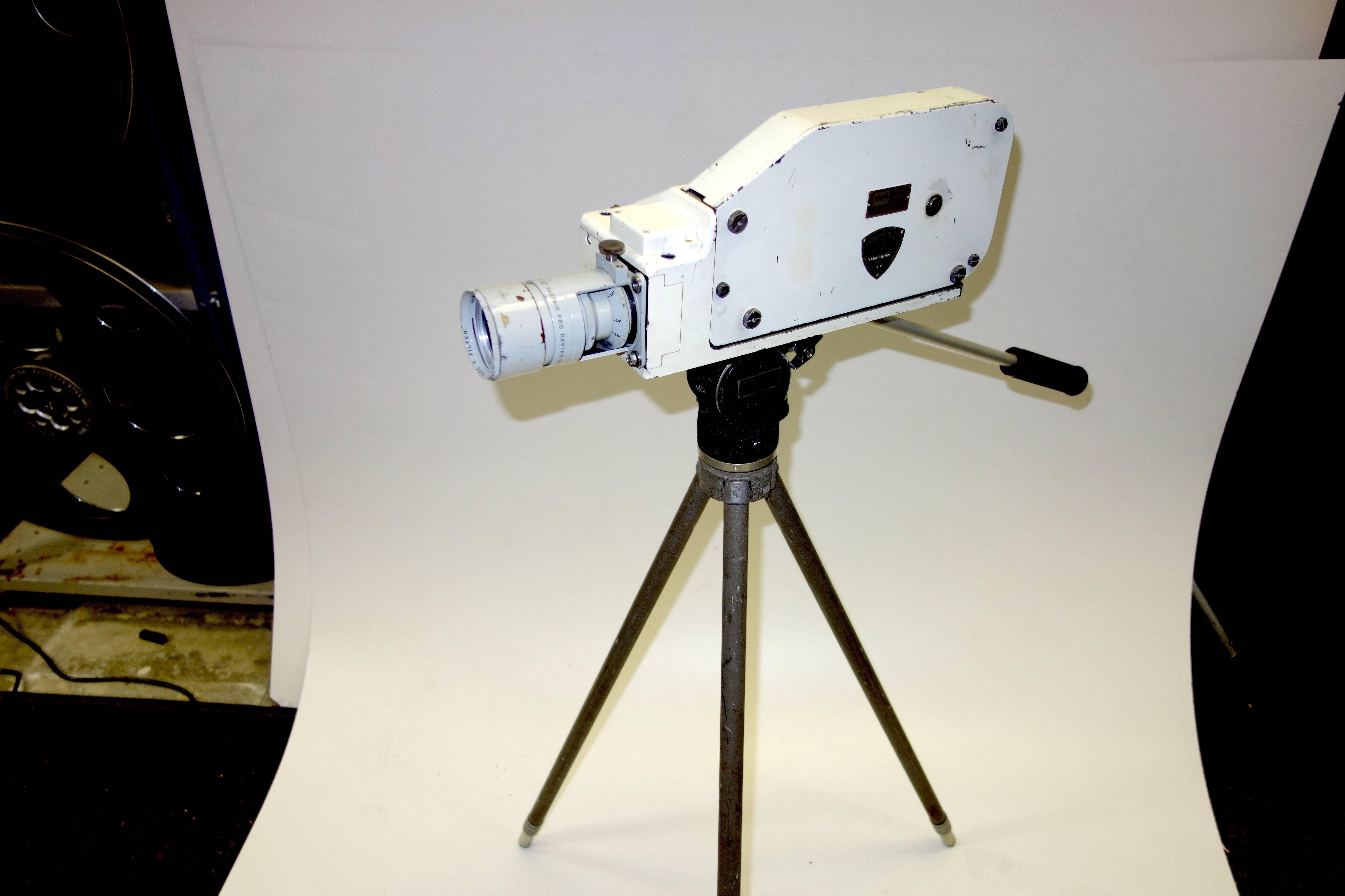 Military Analysis Cine Camera Mid-20th Century Sculpture with Vintage Tripod In Good Condition For Sale In Dallas, TX
