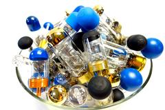 Collection of Vintage Motion Picture Projection Bulbs in New Italian Glass Vase