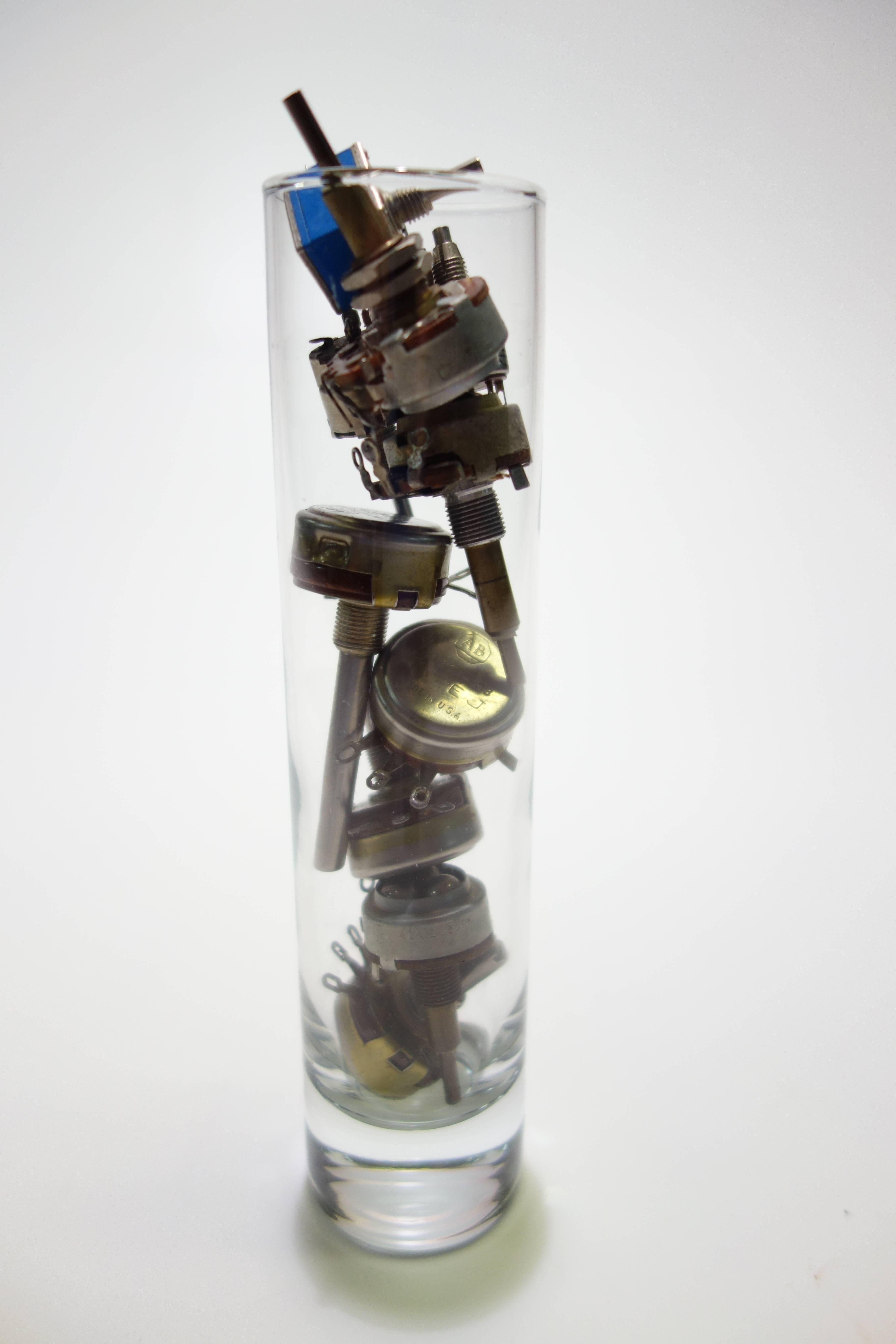 Outsider Art TV Electronic Potentiometer Sculpture, Circa Mid-Century In Glass Vase. ON SALE For Sale