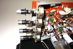 Early Primitive Television Monitor Component Sculpture on Wood Base