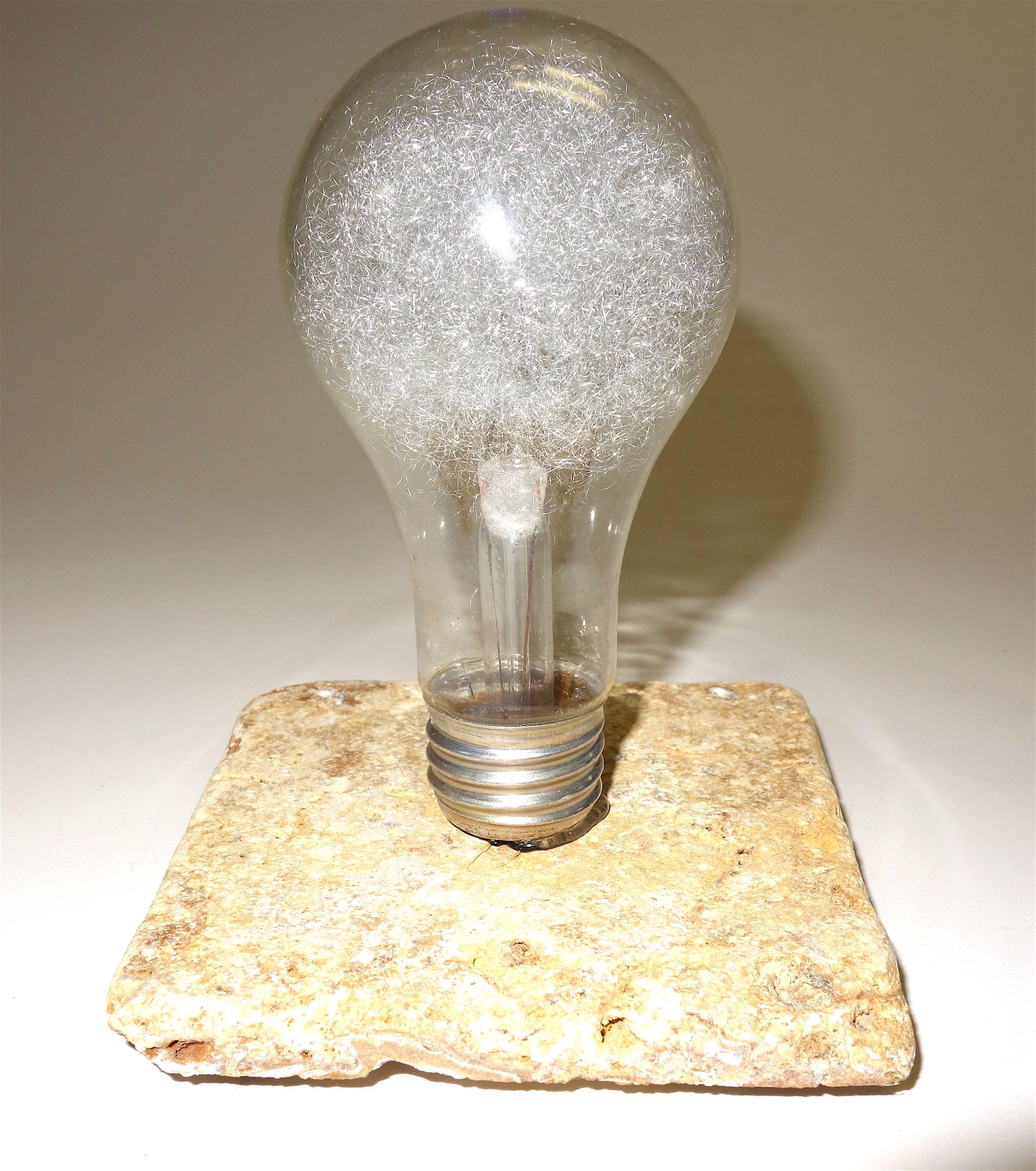 American GE Photoflash Bulb as Iconic Sculpture, circa 1940s Travertine Stone Mounted For Sale