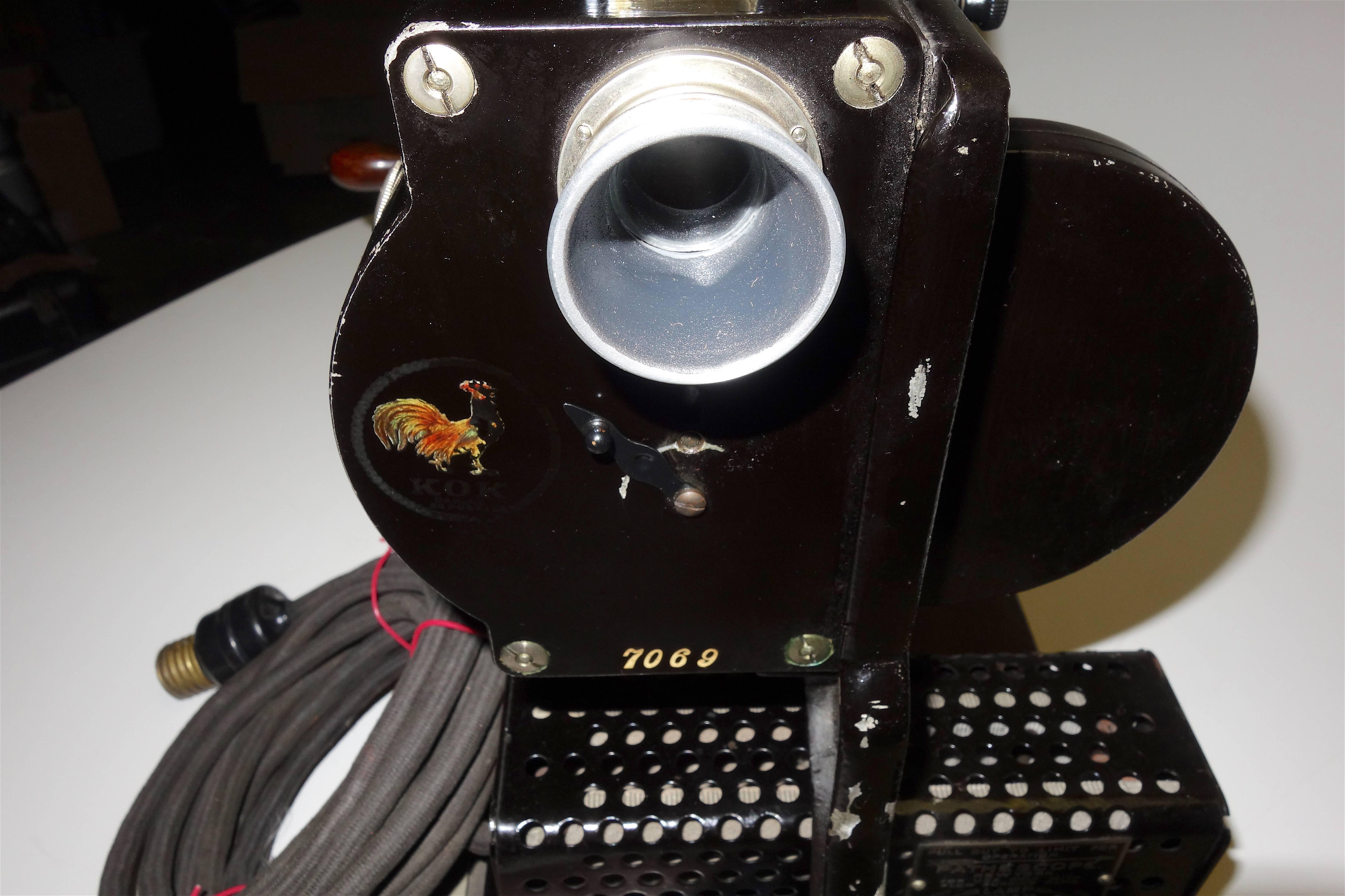 Pathe 28mm Hand Crank Movie Projector, circa 1918, with Film, Vintage Sculpture In Good Condition For Sale In Dallas, TX