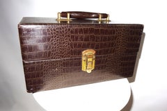 Vintage Cinema Equipment Carry Case Patterned Croc Canvas on Wood, 1940s