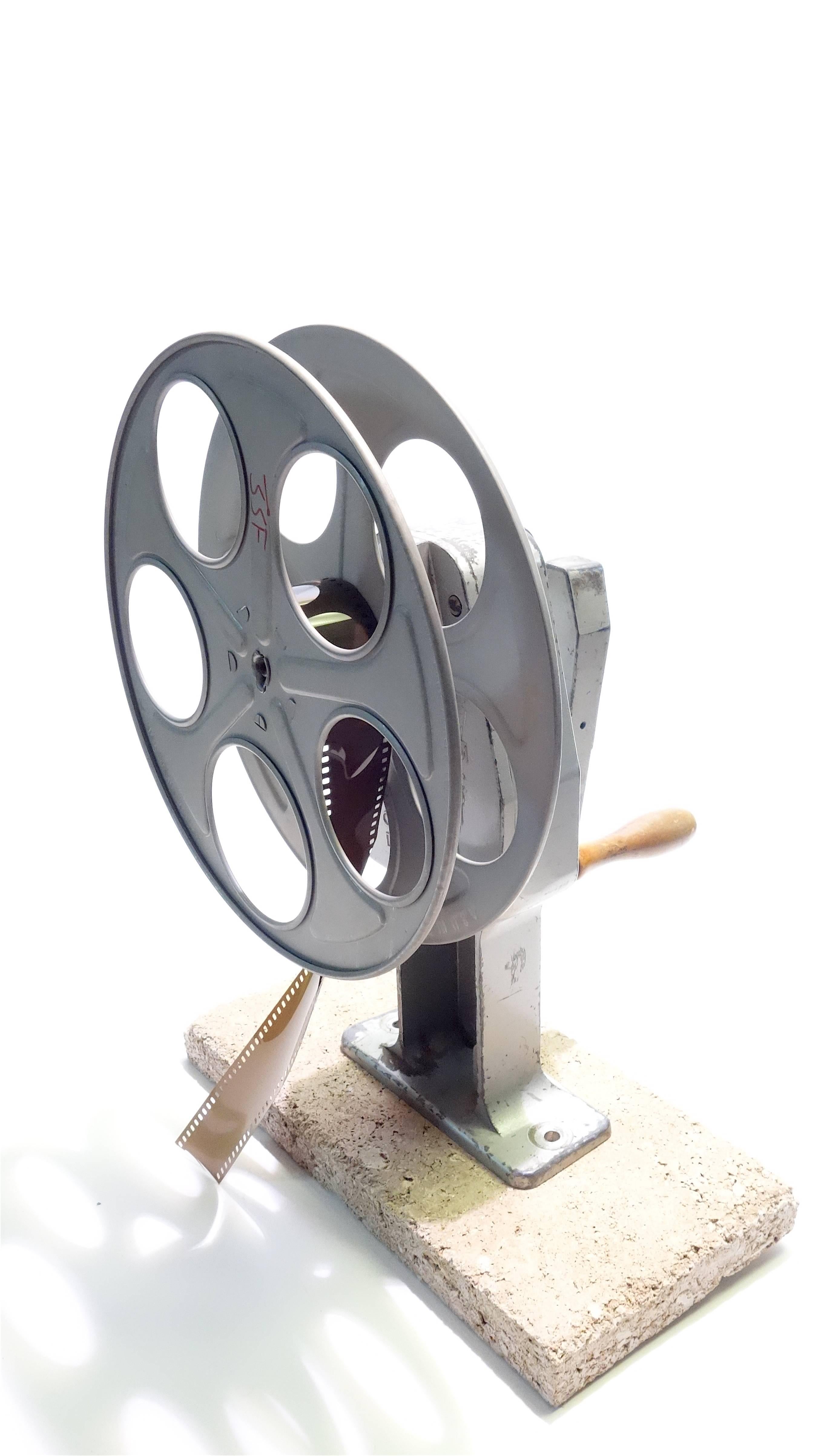 Industrial Cinema Movie Professional Film Rewind With Reel, Circa Mid Century, As Sculpture For Sale