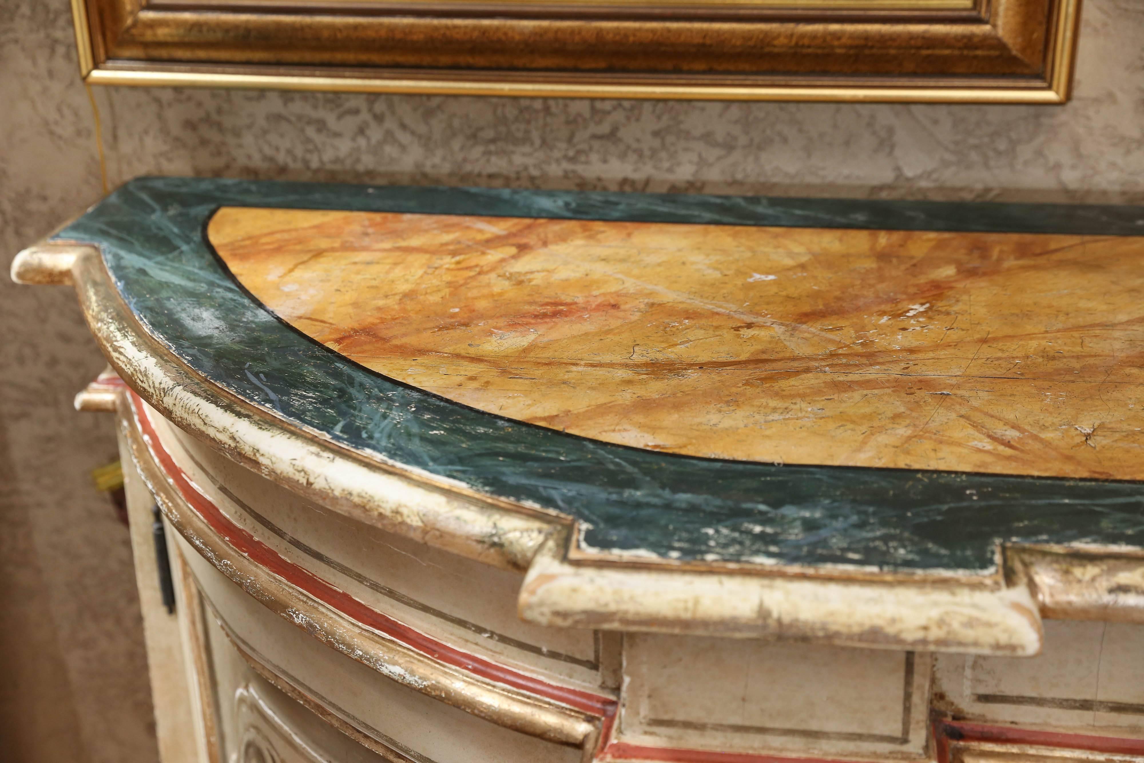 Polychromed Italian Polychrome Credenza or Buffet with Faux Marble Top, Early 19th Century