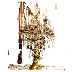 Pair of French monumental Bronze Dore Crystal Candelabrum