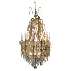 Coppia di grandi lampadari italiani in bronzo e cristallo a 20 luci